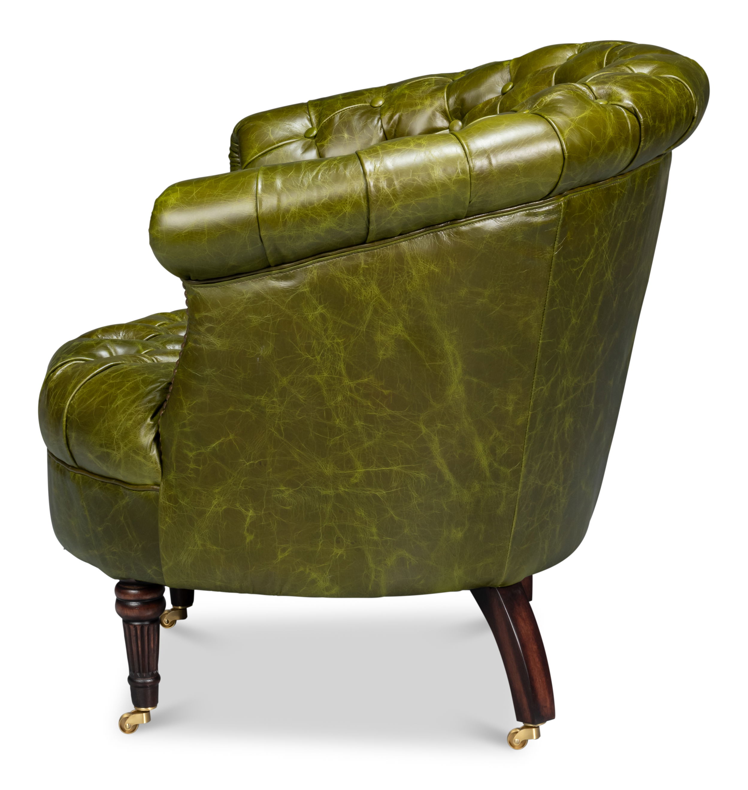 Bastian Armchair, Britain Green Leather, Seating by Sarreid, 33" length x 33" width x 31" height View 9