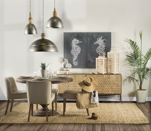 Swordfish 72L x 19W  x 30.25H Two-Tone Brown Wood Cabinet Silver Metal Base 4 Cabinet Door Sideboard