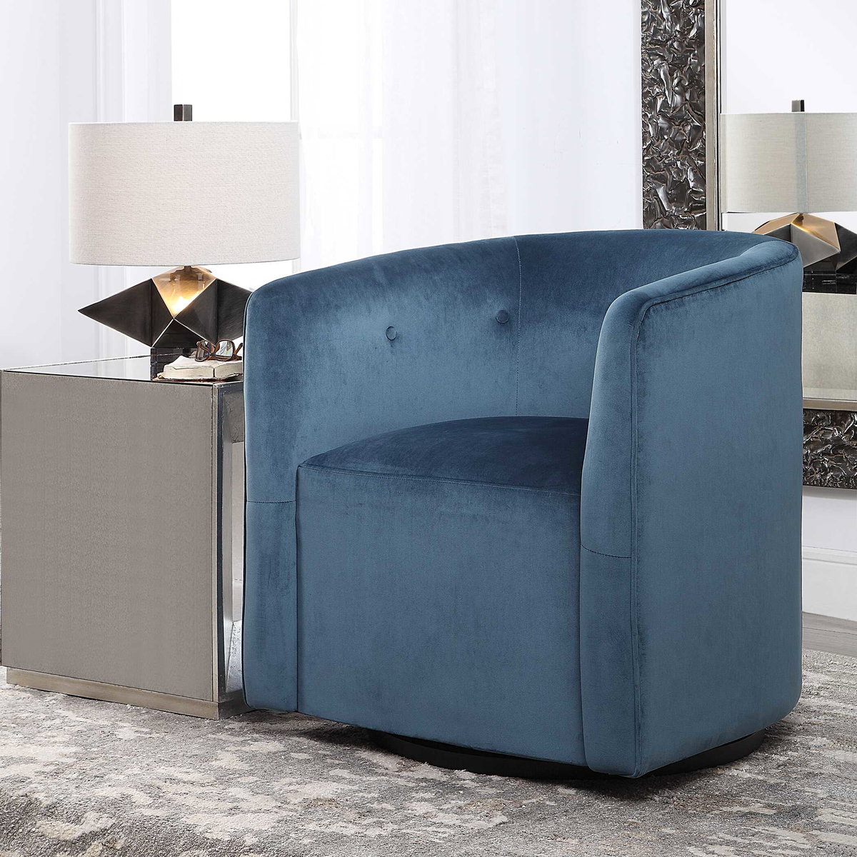 Mallorie Blue Swivel Chair, Furniture by Uttermost, 28.5" width x 30.75" height x 28.5" depth View 6