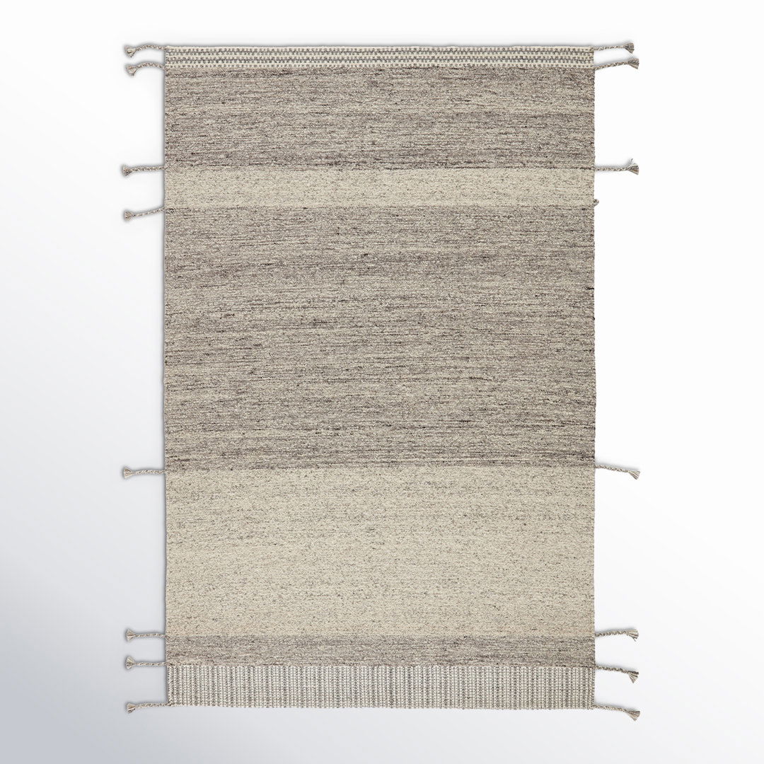 Striped Handmade Handwoven Wool Gray Area Rug large image 