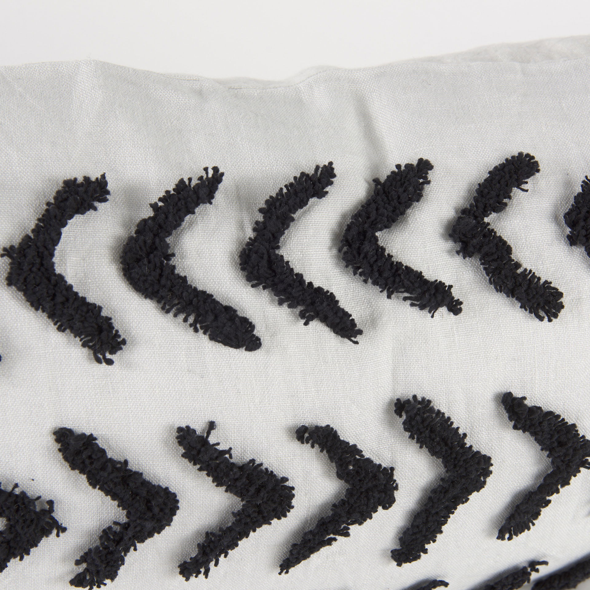 Kimia 14L x 26W White and Black Fabric Herringbone and Fringed Decorative Pillow Cover large image 