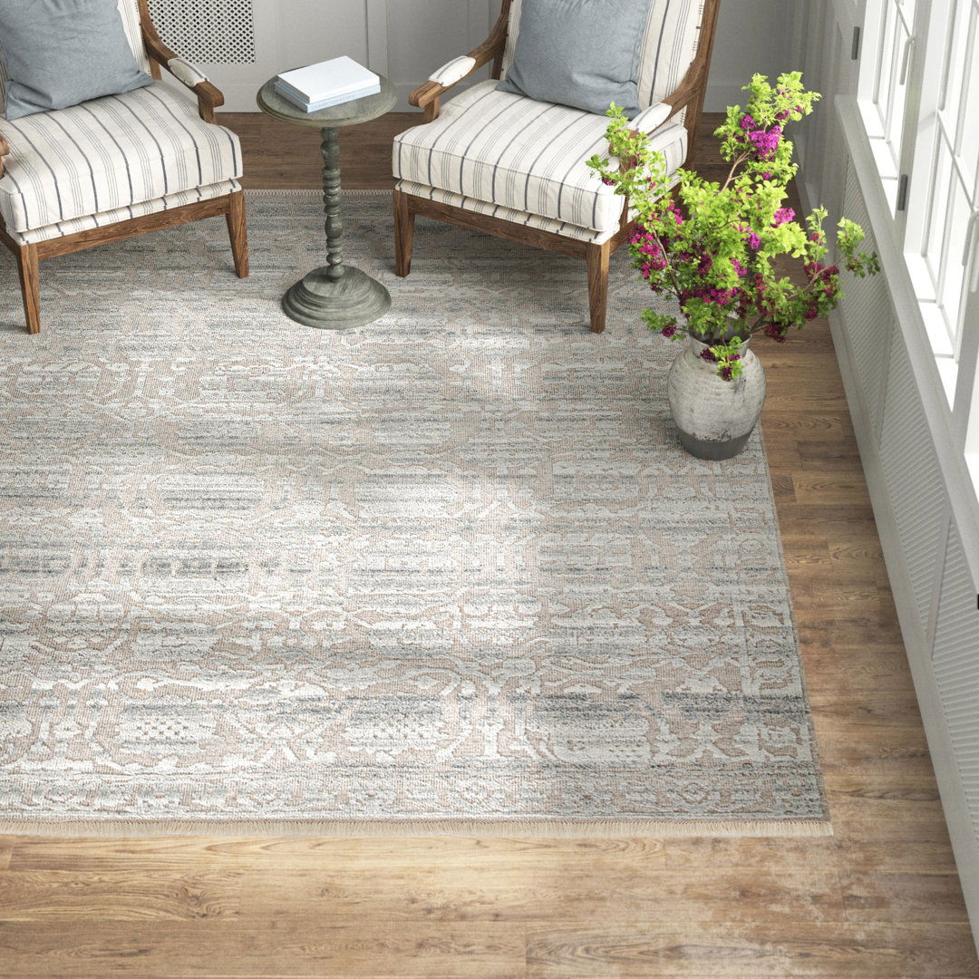 Damask Hand-Knotted Wool Gray Area Rug large image 