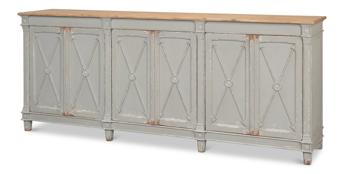 Marksman Sideboard Antique Muted Grey, by Sarreid, 1'8" length x 8' width x 3'3" height View 1