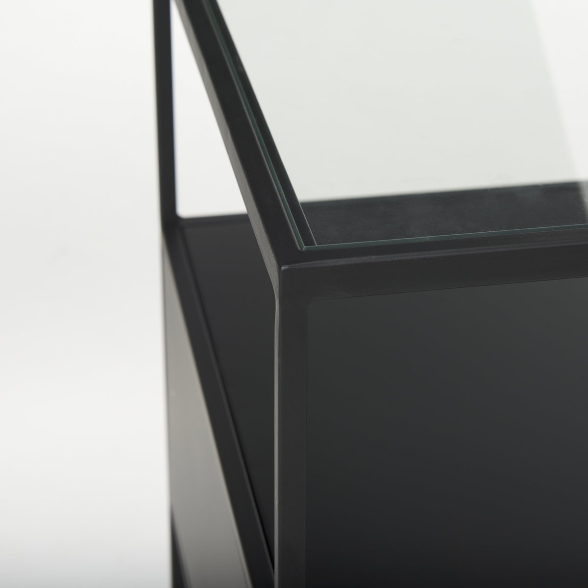 Samson  Side Table Matte Black Metal and Glass, Side & End Table by Mercana, 15.75" length x 15.75" width x 21.26" height View 7