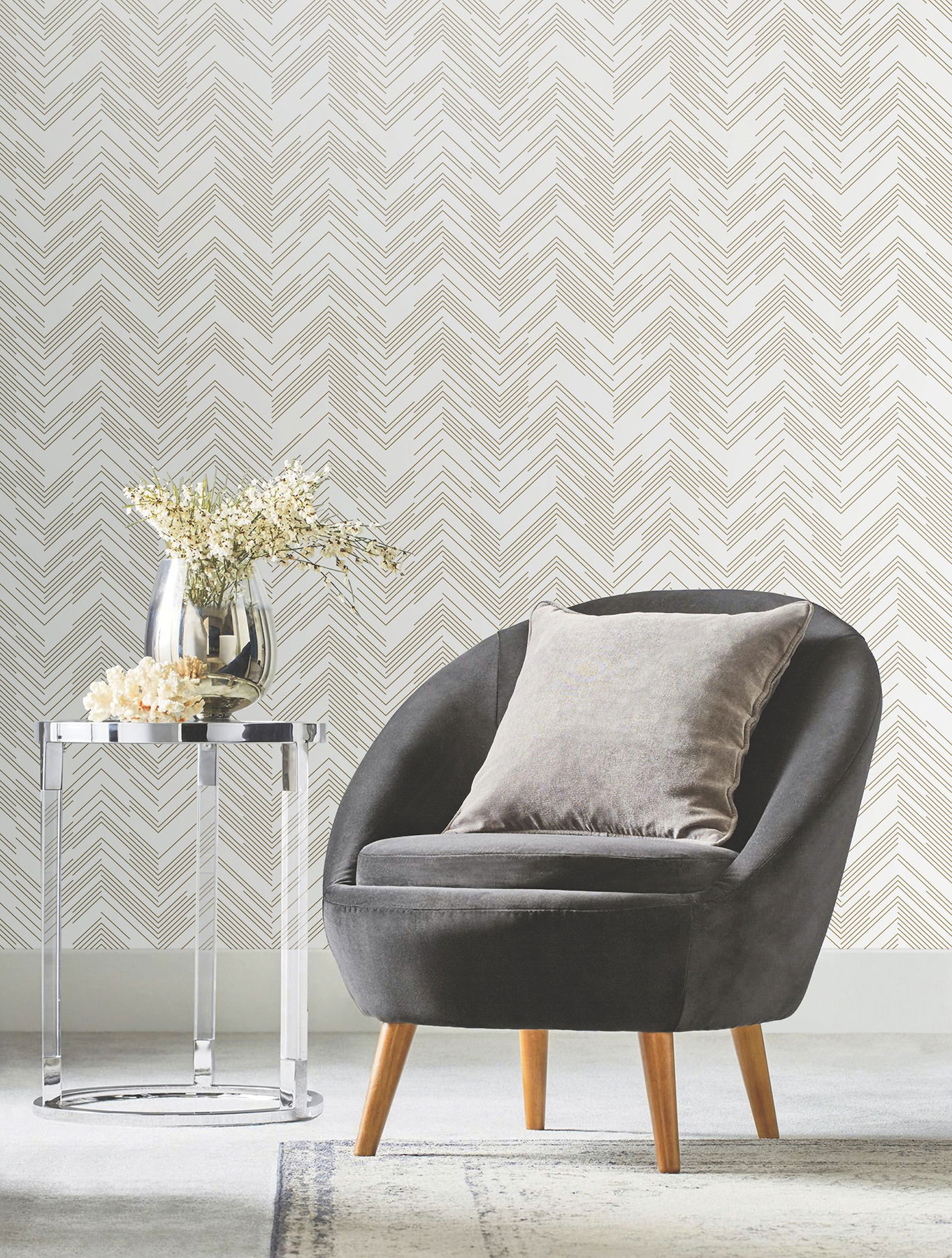 Polished Chevron White & Gold Wallpaper large image 