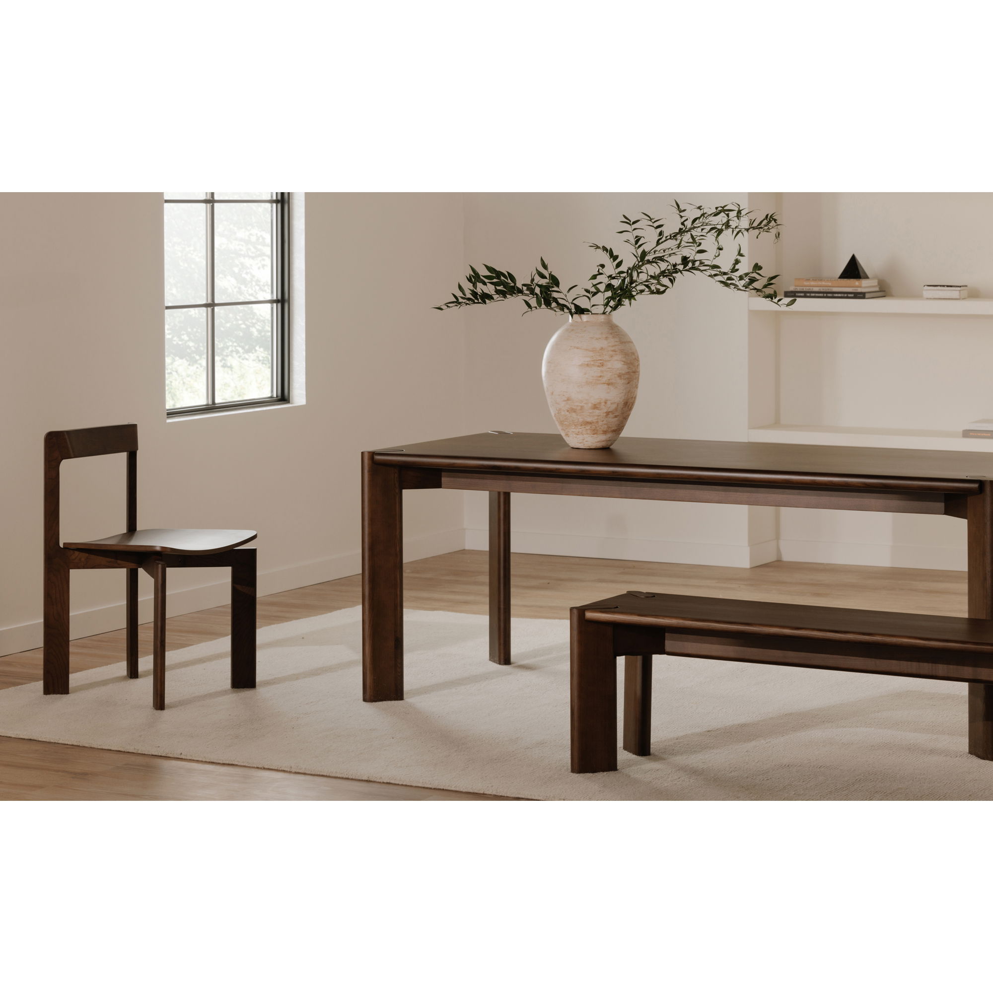 Daifuku Large Dining Table Walnut Stained Ash, by Moe's Home, 96" width x 29.5" height x 42" depth View 8