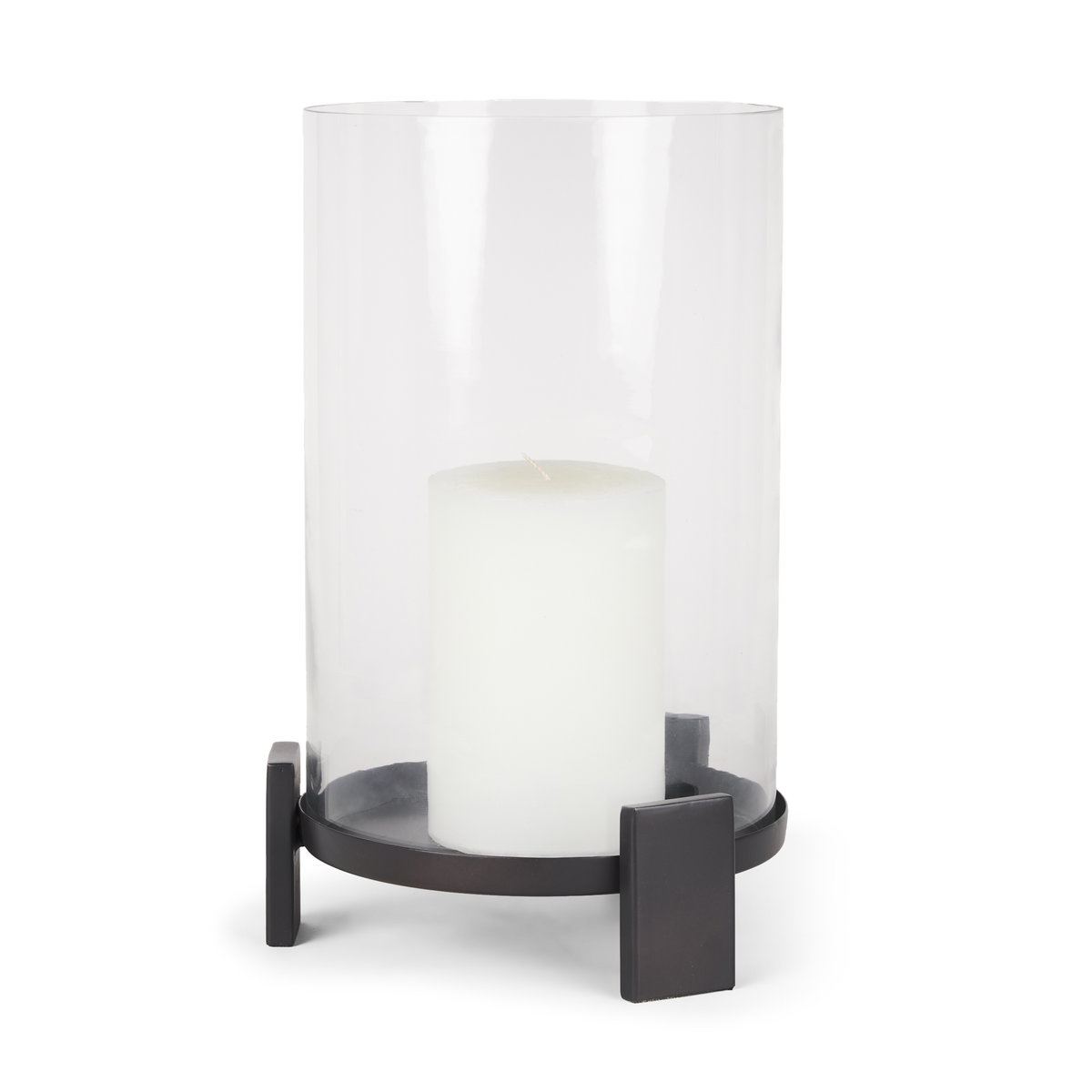 Price Large Matte Black-Brown Metal with Glass Hurricane Candle Holder, Candles & Candle Holder by Mercana, 10" length x 10" width x 13.75" height View 1