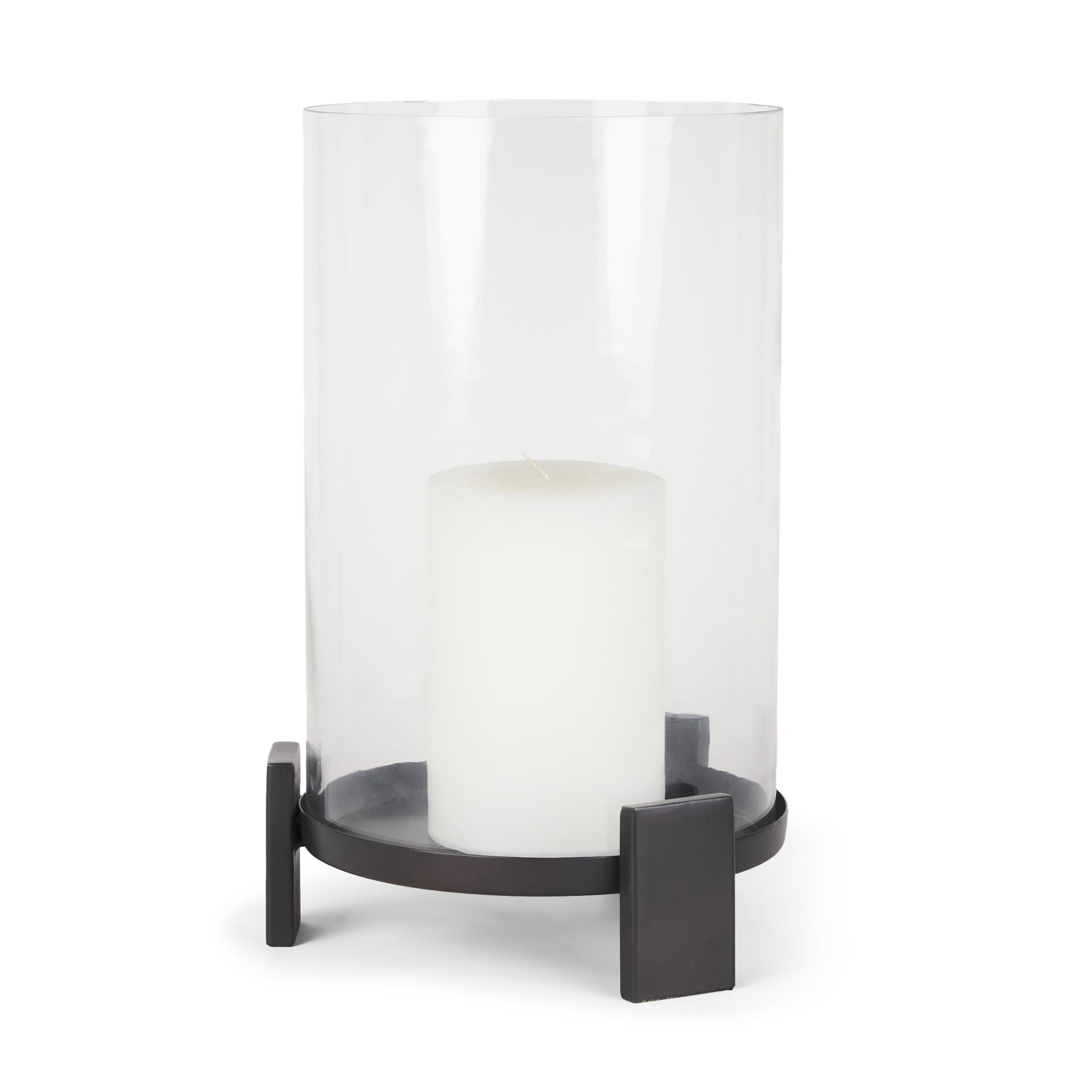 Price Large Matte Black Metal with Glass Hurricane Candle Holder, Candles & Candle Holder by Mercana, 10" length x 10" width x 13.75" height View 1