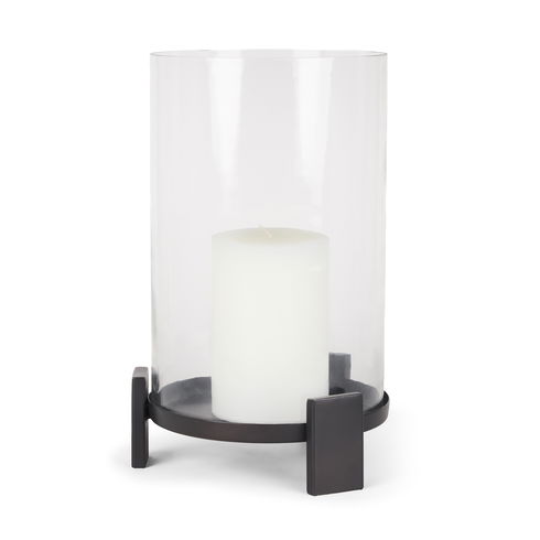 Price Large Matte Black Metal with Glass Hurricane Candle Holder