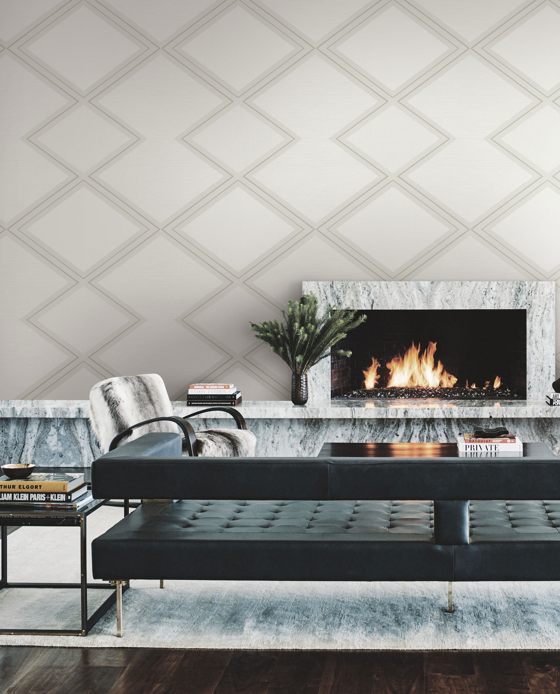Diamond Twist White & Cream Wallpaper large image 