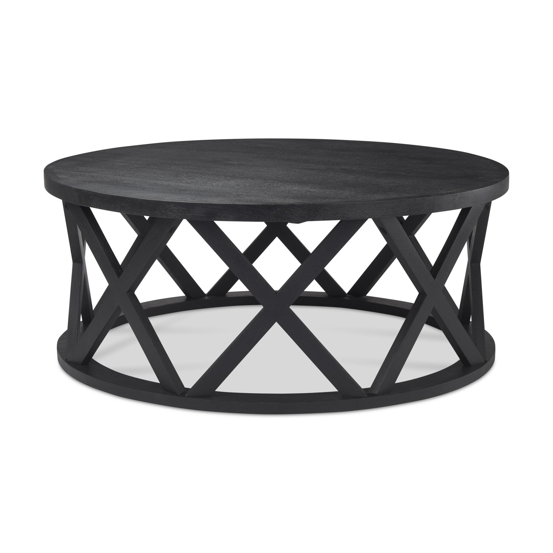 Forsey  28.0L x 45.3W x 18.0H Black Solid Wood Round Coffee Table, by Mercana, 45" length x 45" width x 18" height View 1