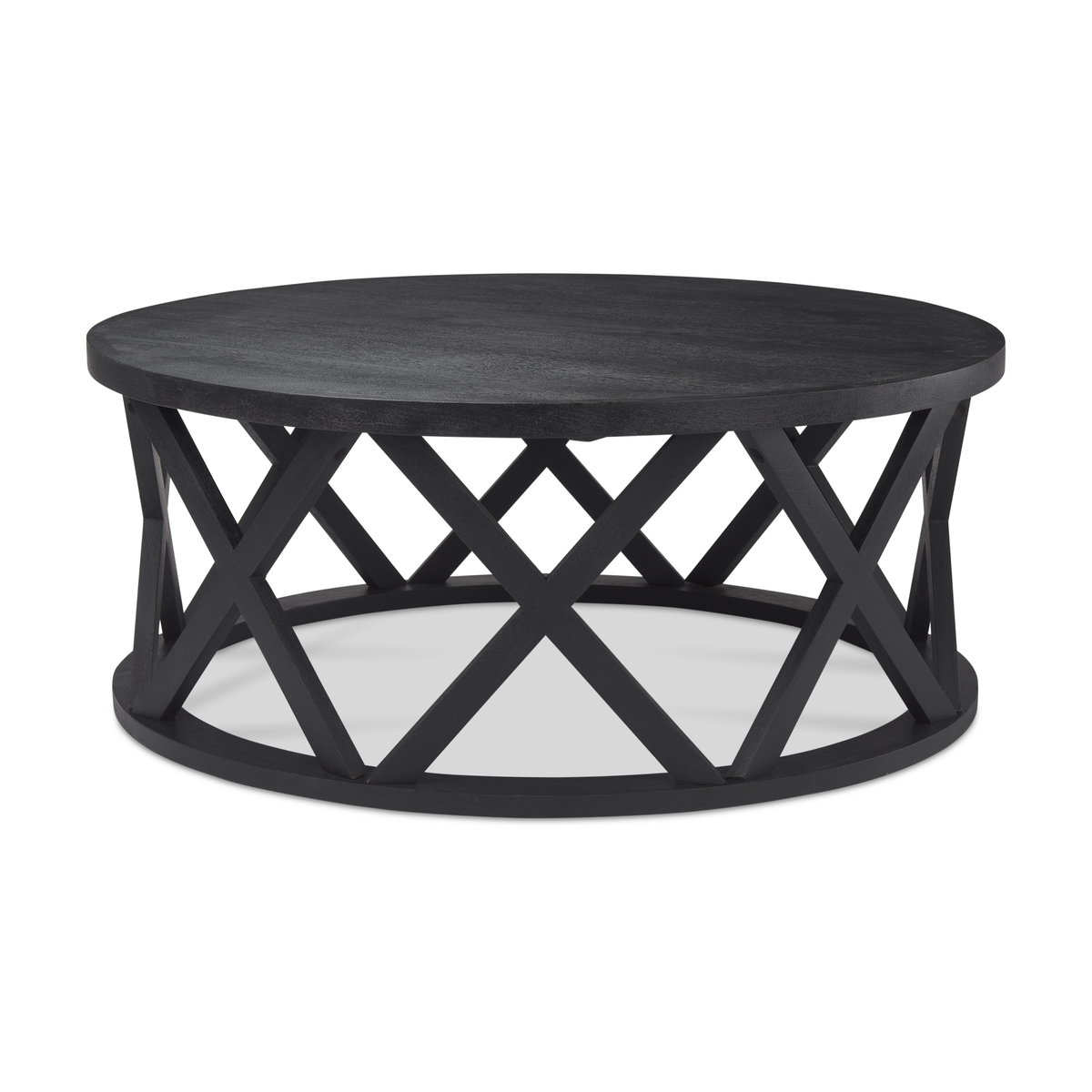 Forsey  28.0L x 45.3W x 18.0H Black Solid Wood Round Coffee Table, by Mercana, 45" length x 45" width x 18" height View 1