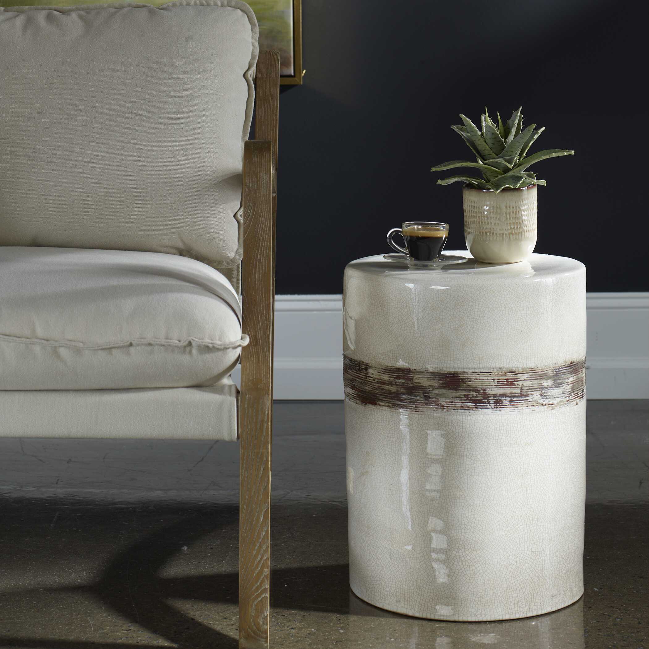 Comanche White Ceramic Garden Stool large image 