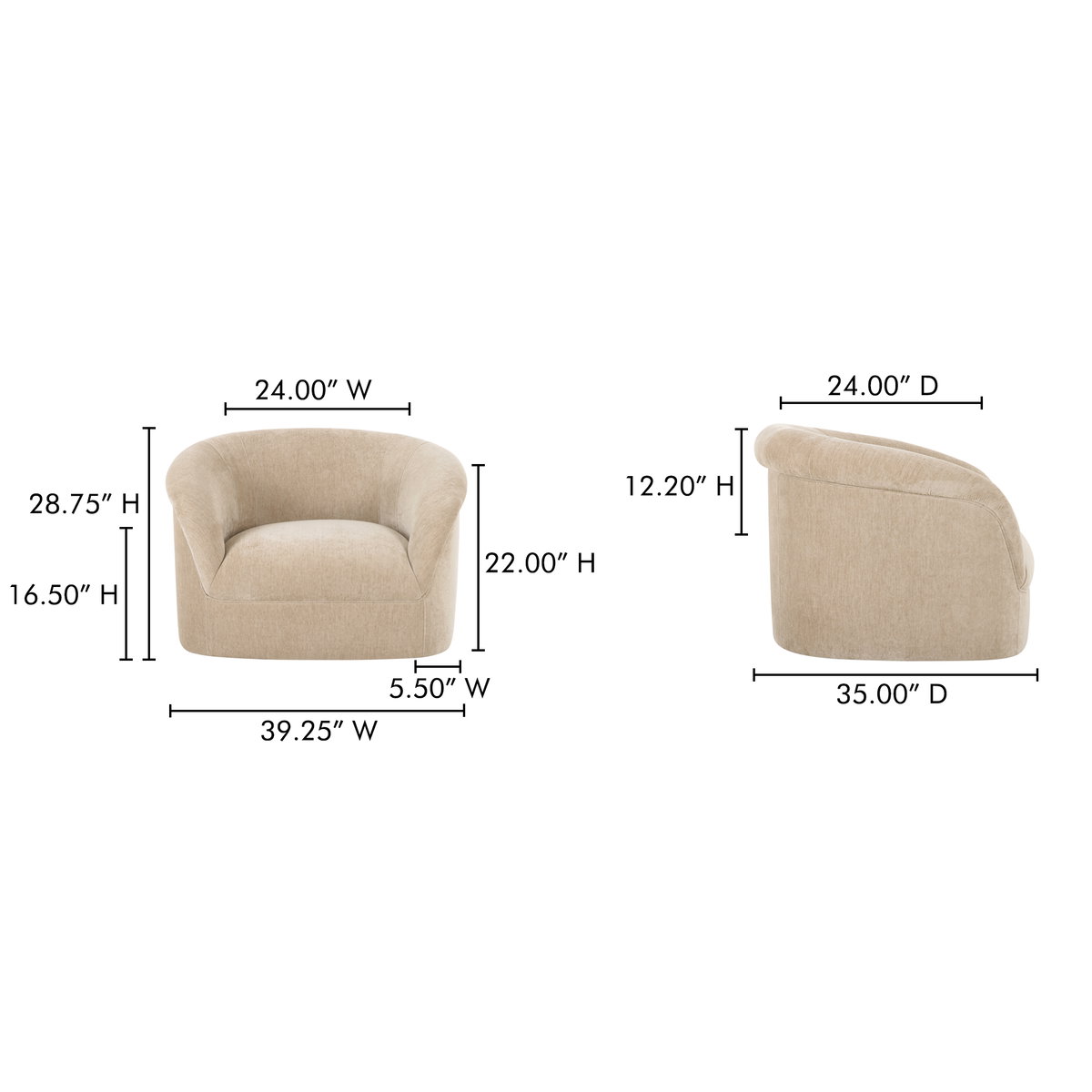 Thora Lounge Chair Beige, Accent Chair by Moe's Home, 39.25" width x 28.75" height x 35" depth View 8