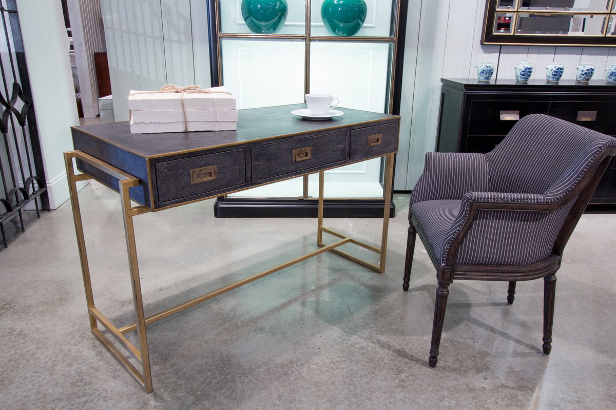 Grey Leather Shagreen Desk, by Sarreid, 1'10" length x 4'1" width x 2'7" height View 12