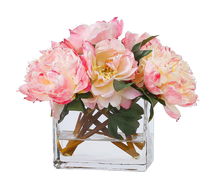 Online Designer Bedroom Faux Peonies In Square Glass Vase