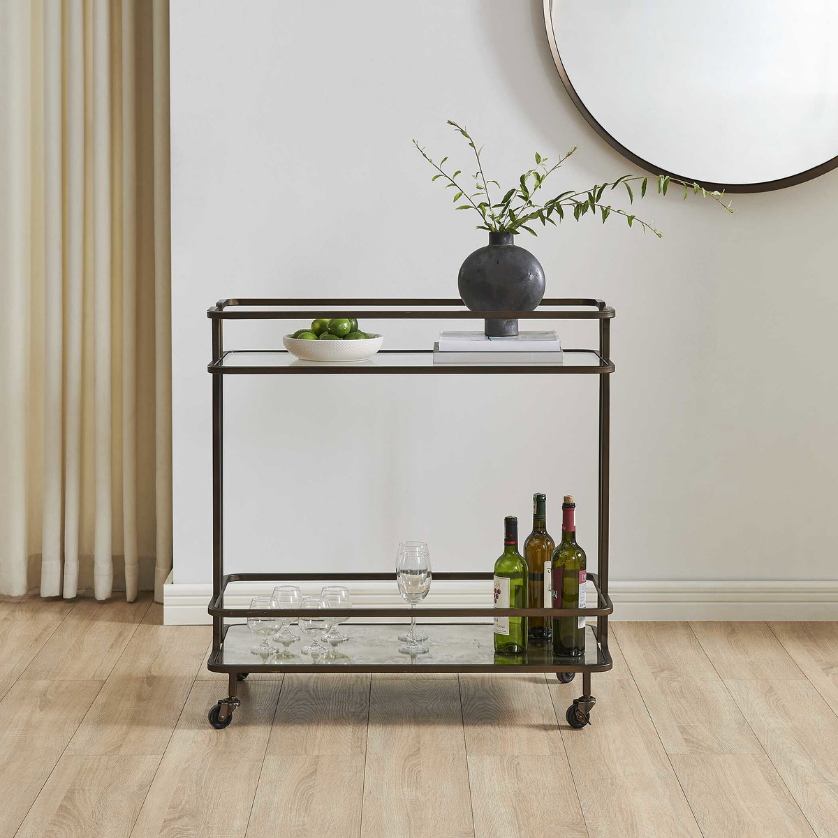 Erivo Bronze Bar Cart, Bar Carts & Cabinet by Uttermost, 34" width x 32" height x 16" depth View 2