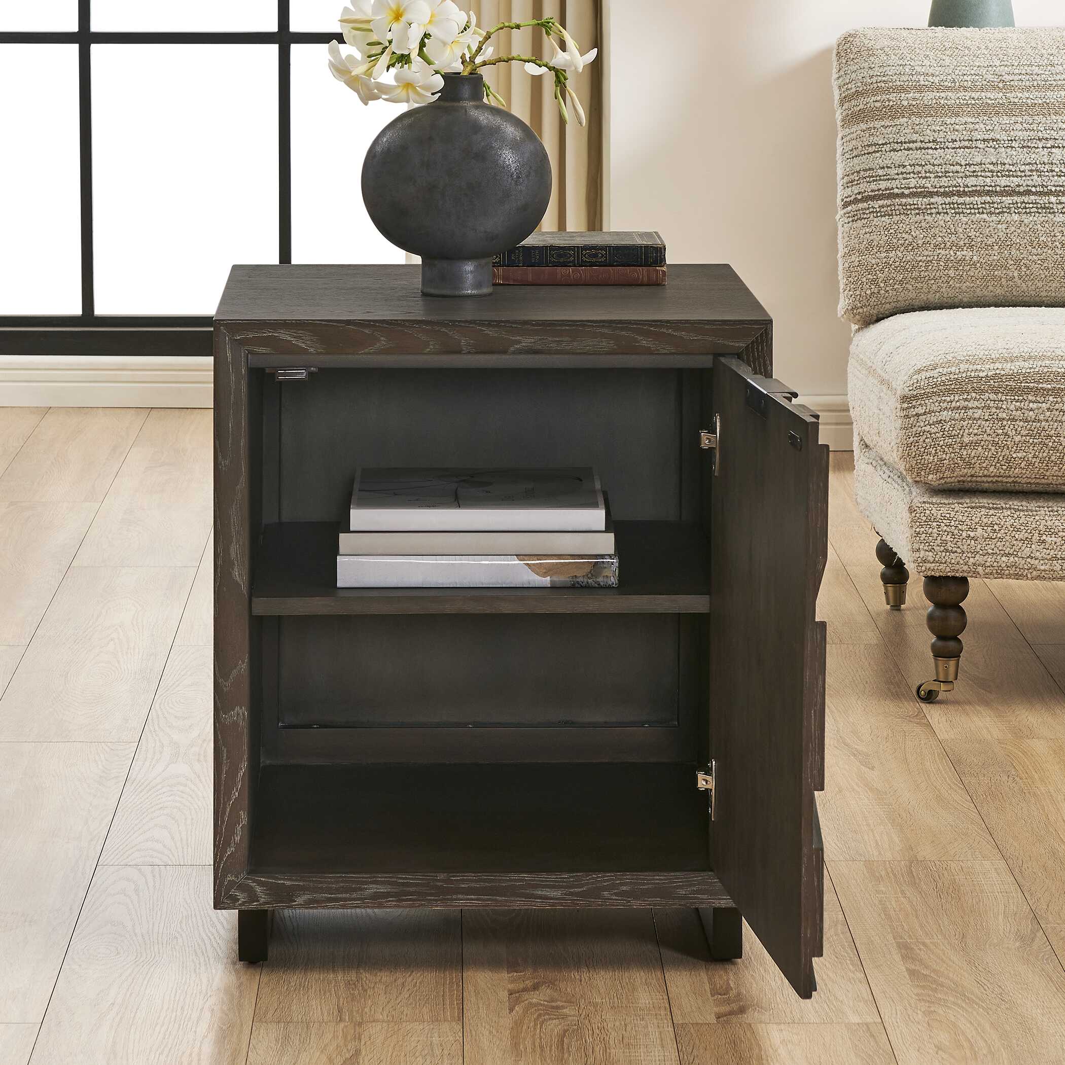 Barrett Dark Charcoal Oak Cabinet, Furniture by Uttermost, 22" width x 26" height x 20" depth View 5