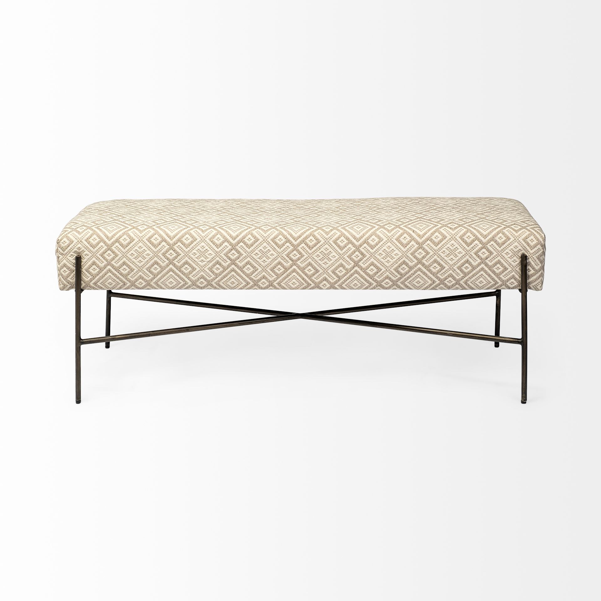Avery II 55L x 17W Off White Upholstered Seat With Metal Base Accent Bench, Benche by Mercana, 55" length x 17" width x 18" height View 6