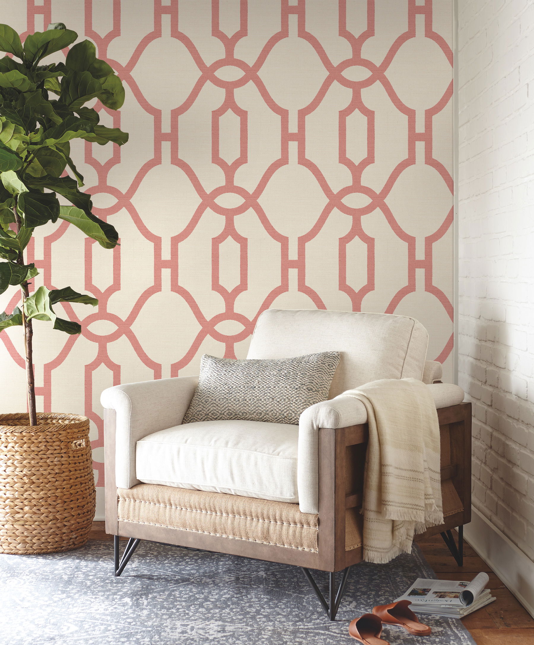 Woven Trellis Pompian Red Wallpaper large image 