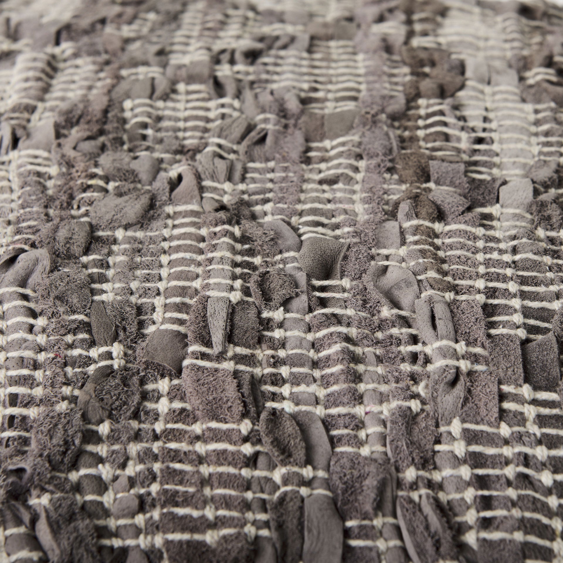 Falguni  Gray Leather and Cotton Patterned Pouf, Ottoman by Mercana, 16" length x 16" width x 16" height View 6