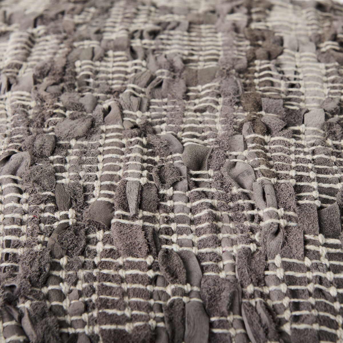 Falguni  Gray Leather and Cotton Patterned Pouf, Ottoman by Mercana, 16" length x 16" width x 16" height View 6