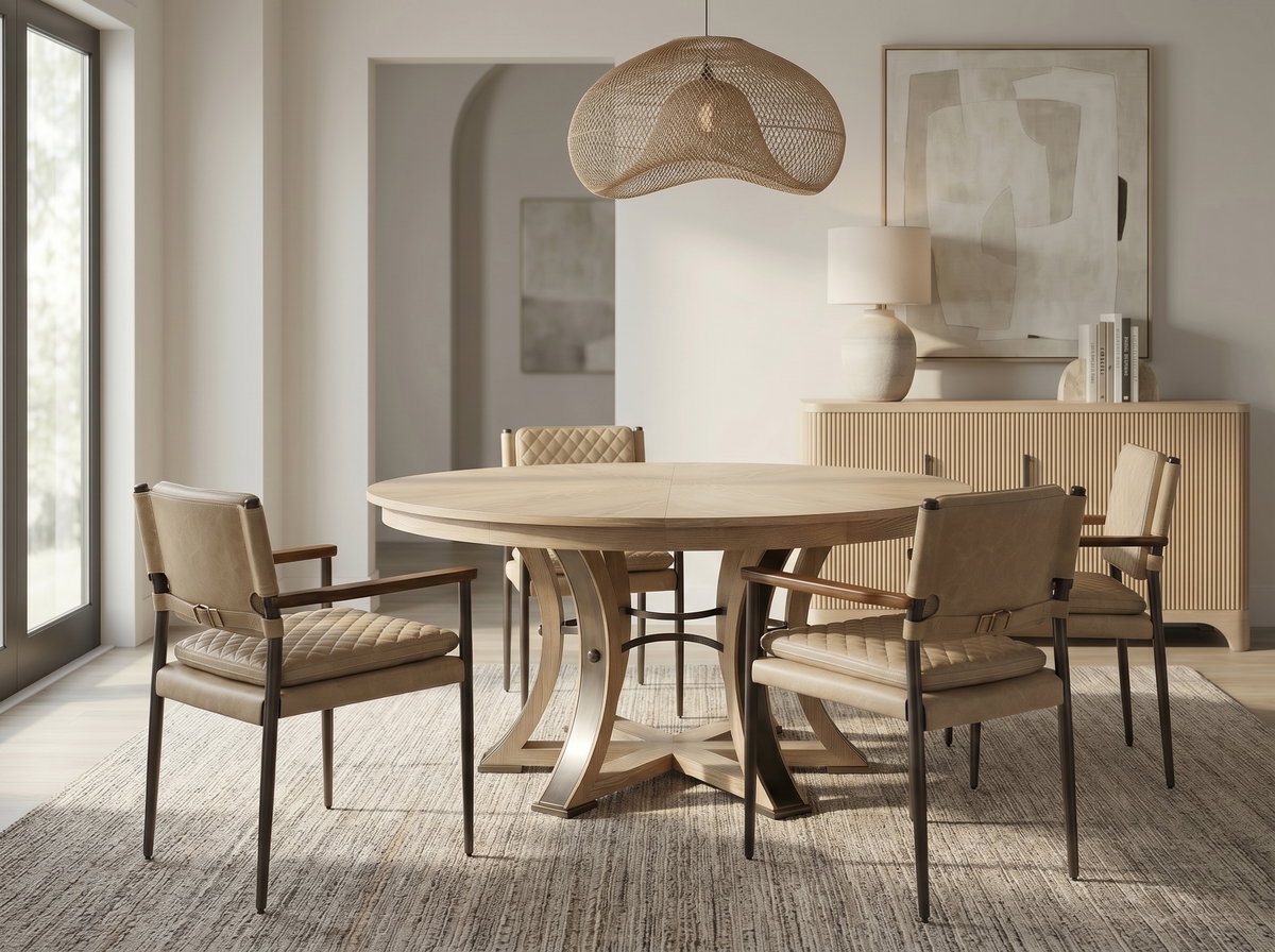 Tower Jupe Dining Table Med Bleached Oak, by Sarreid, 4'7" length x 4'7" width x 2'6" height View 14