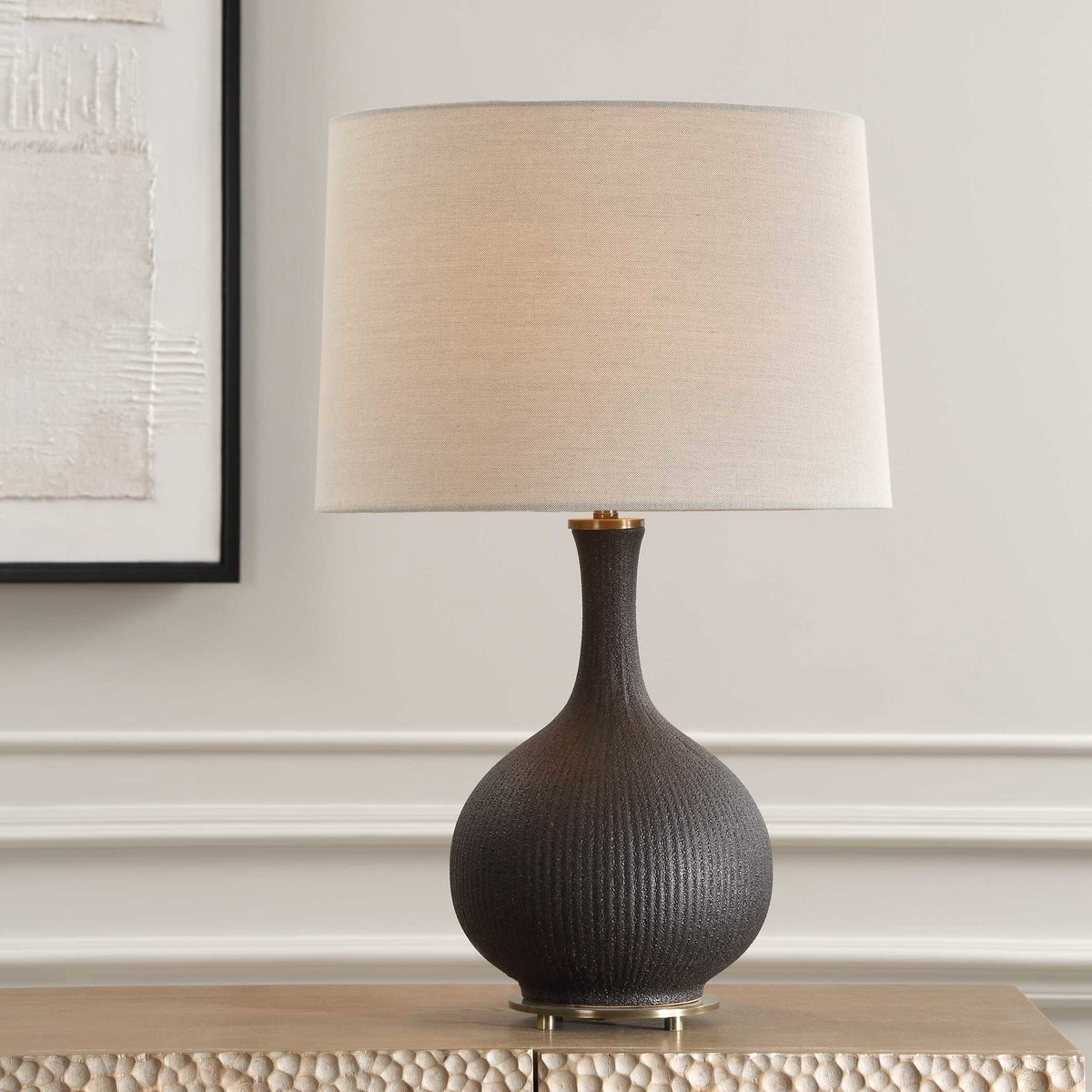 Rimini Black Glaze Table Lamp, by Uttermost, 15" width x 24.25" height x 15" depth View 2