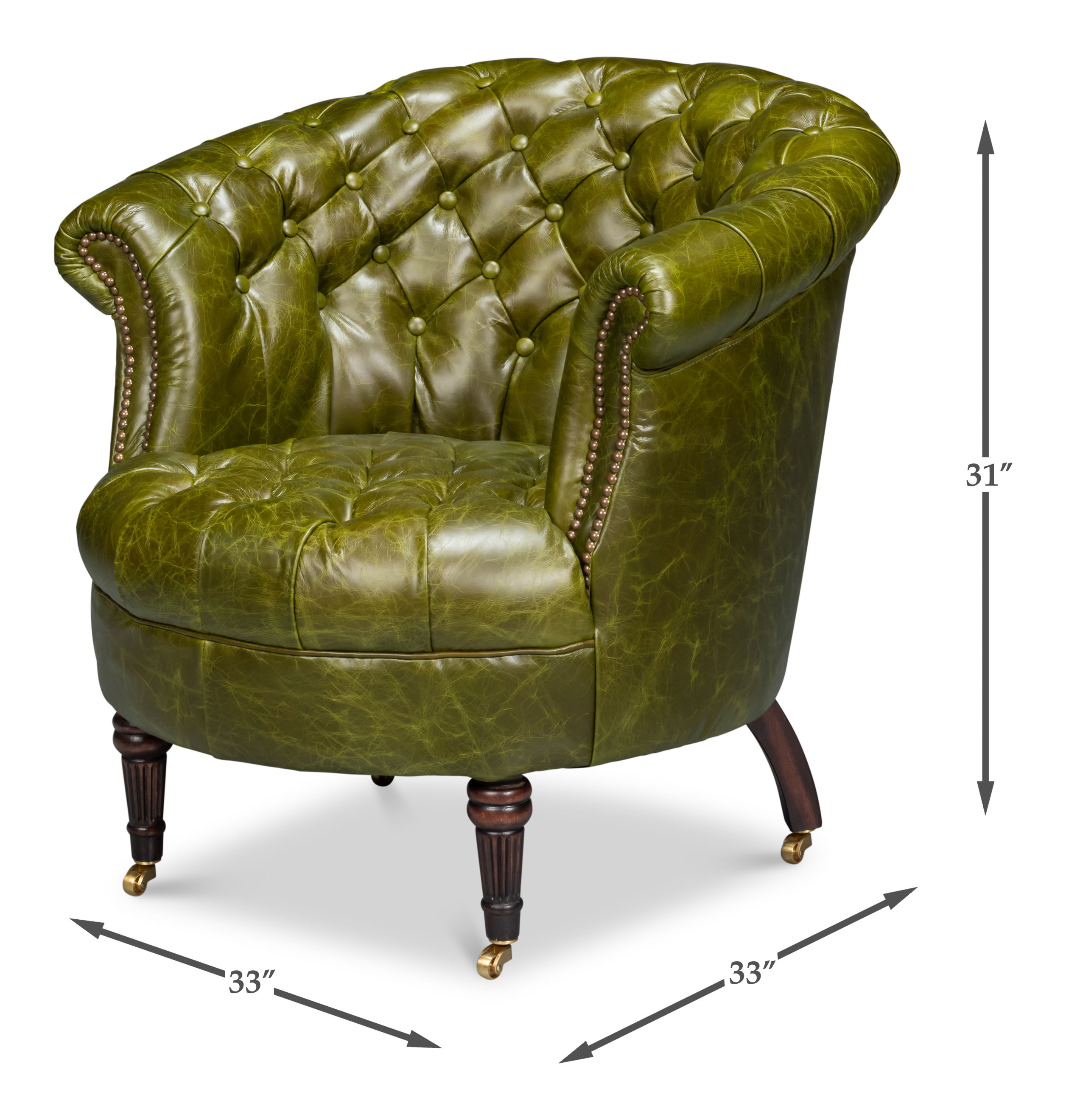 Bastian Armchair, Britain Green Leather, Seating by Sarreid, 33" length x 33" width x 31" height View 13