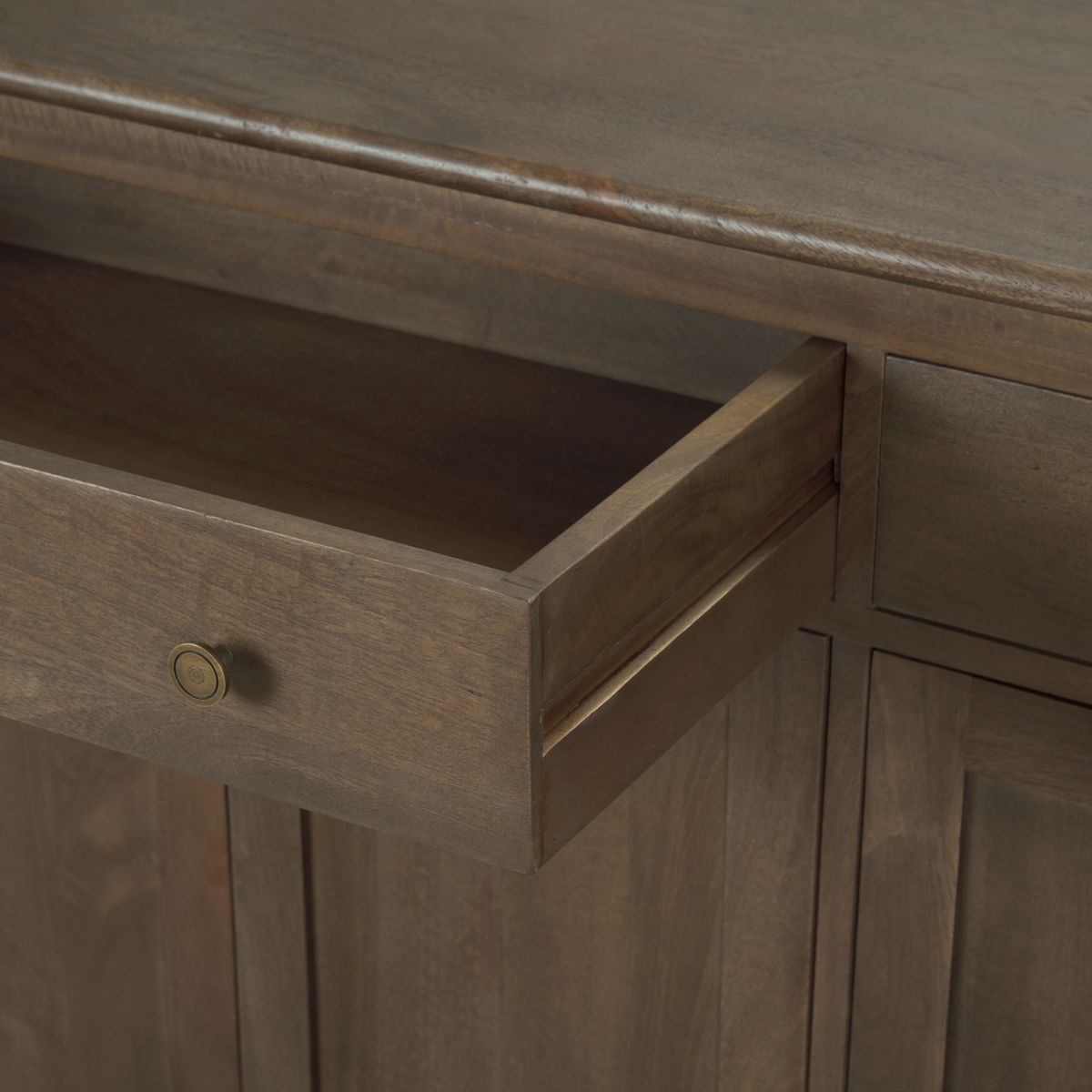 Baron Dark Brown Solid Wood with Antiqued Aged Brass Knobs 3-Drawer 6-Door Sideboard, Sideboards & Buffet by Mercana, 81.75" length x 19" width x 36" height View 11