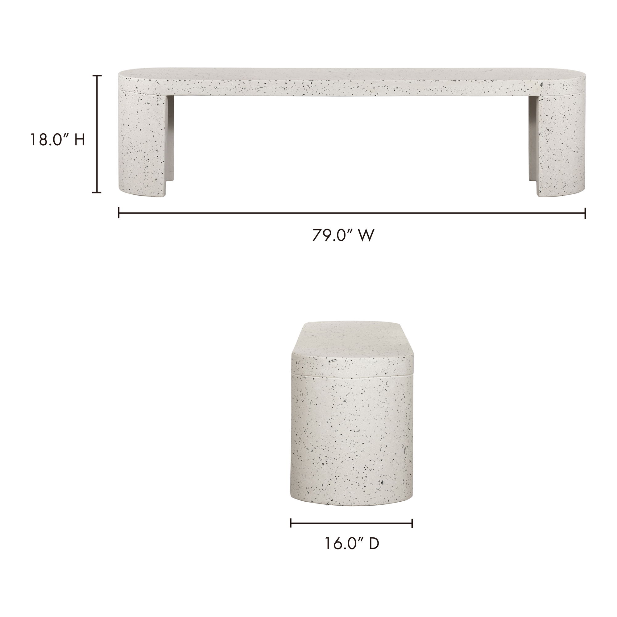 Lyon Outdoor Bench White Terrazzo, by Moe's Home, 5'10.9" width x 1'5.7" height x 1'3" depth View 14
