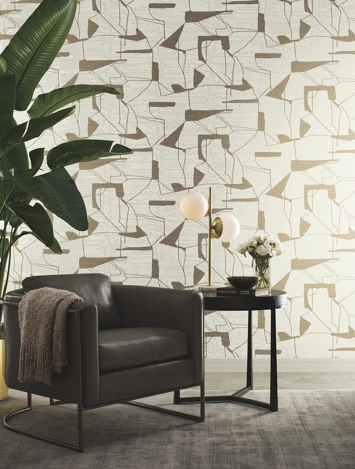 Abstract Geo Cream & Gold Wallpaper, by York Wall, 26'10.8" length x 2'3" width x 0.02" depth View 3