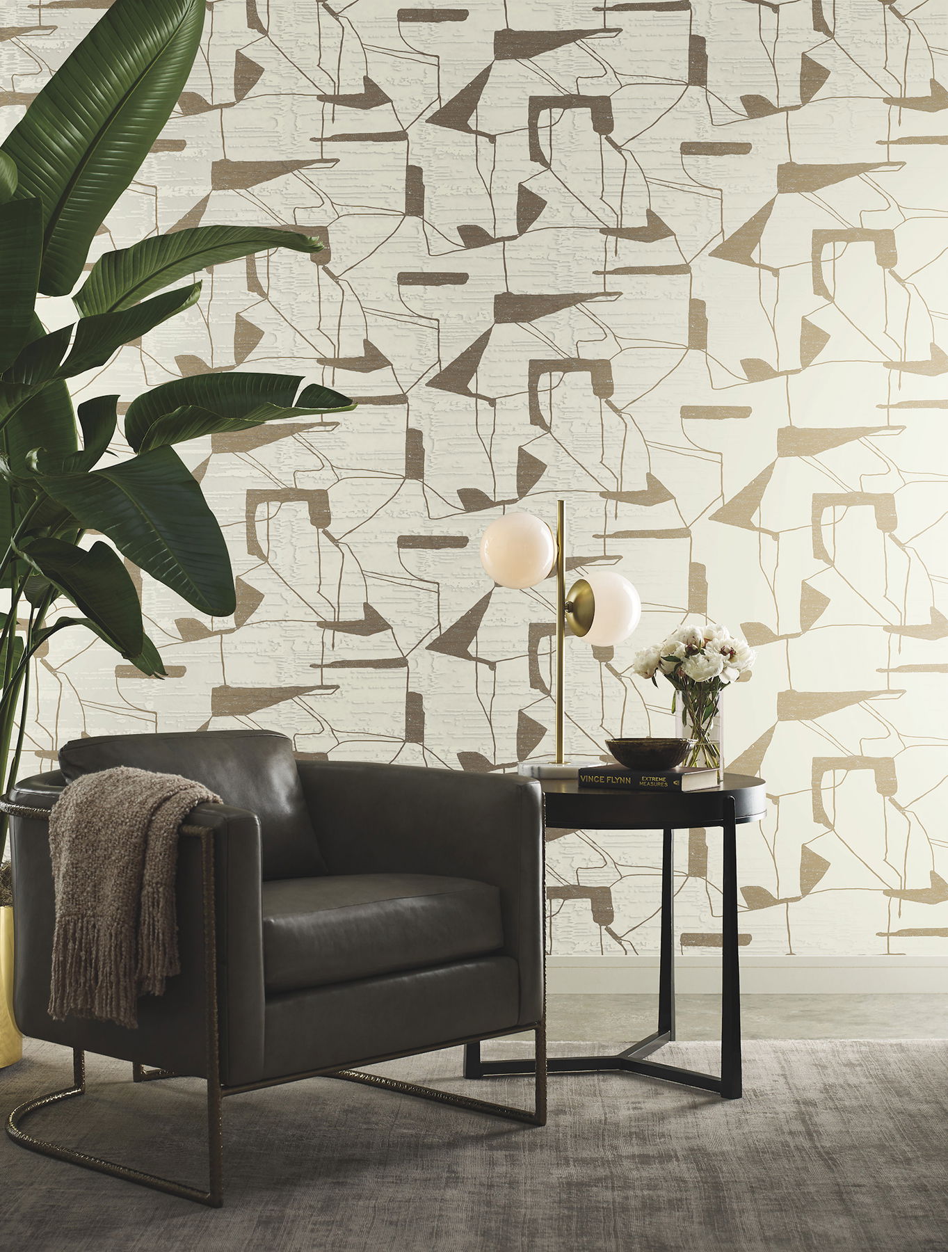 Abstract Geo Cream & Gold Wallpaper large image 