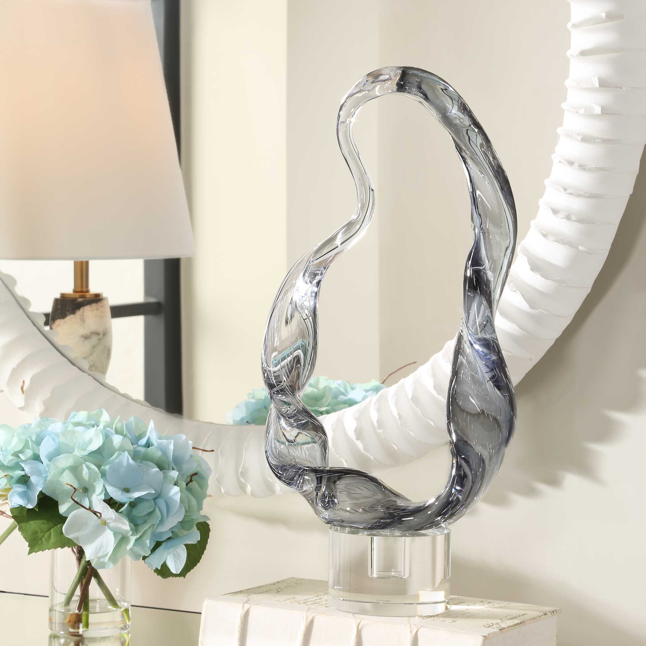 Luminous Twist Glass Sculpture, Decorative by Uttermost, 9" width x 19.5" height x 4.5" depth View 3