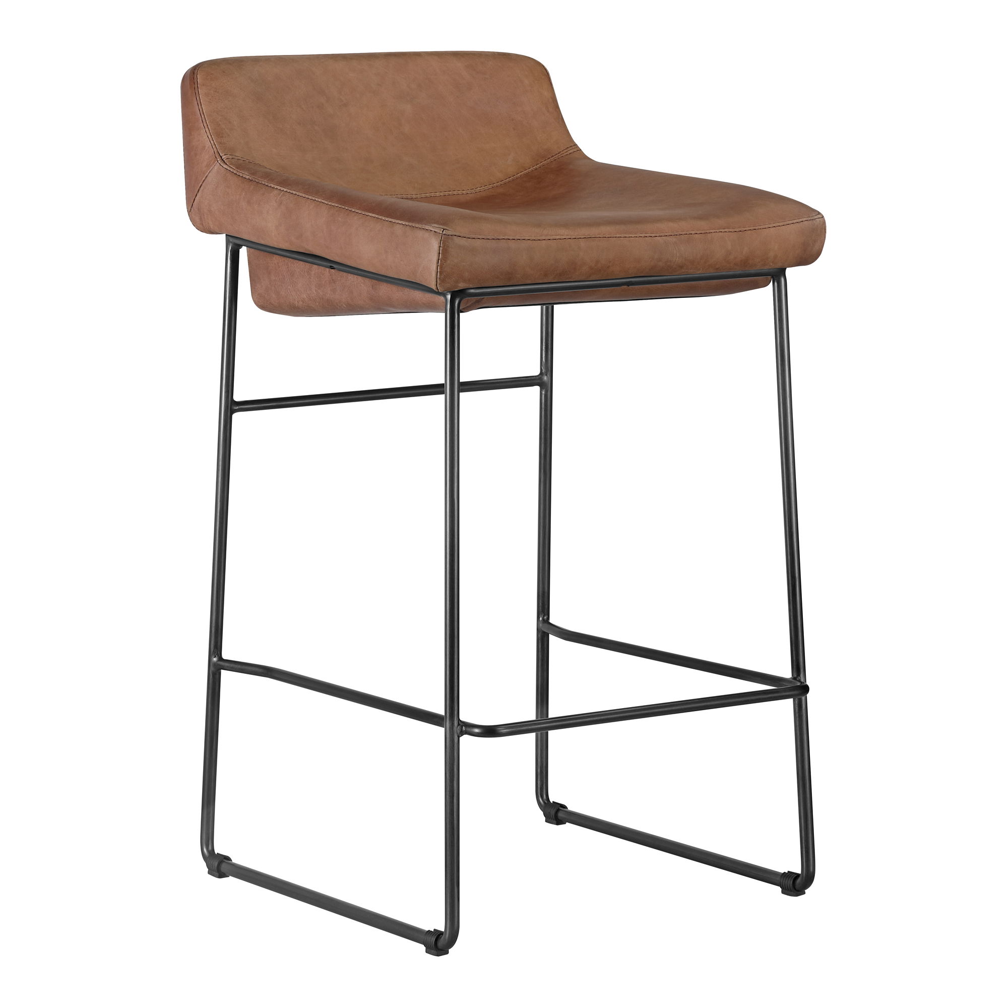 Starlet Counter Stool Open Road Brown Leather - Set Of Two, Counter & Bar Stool by Moe's Home, 17" width x 32" height x 20" depth View 5