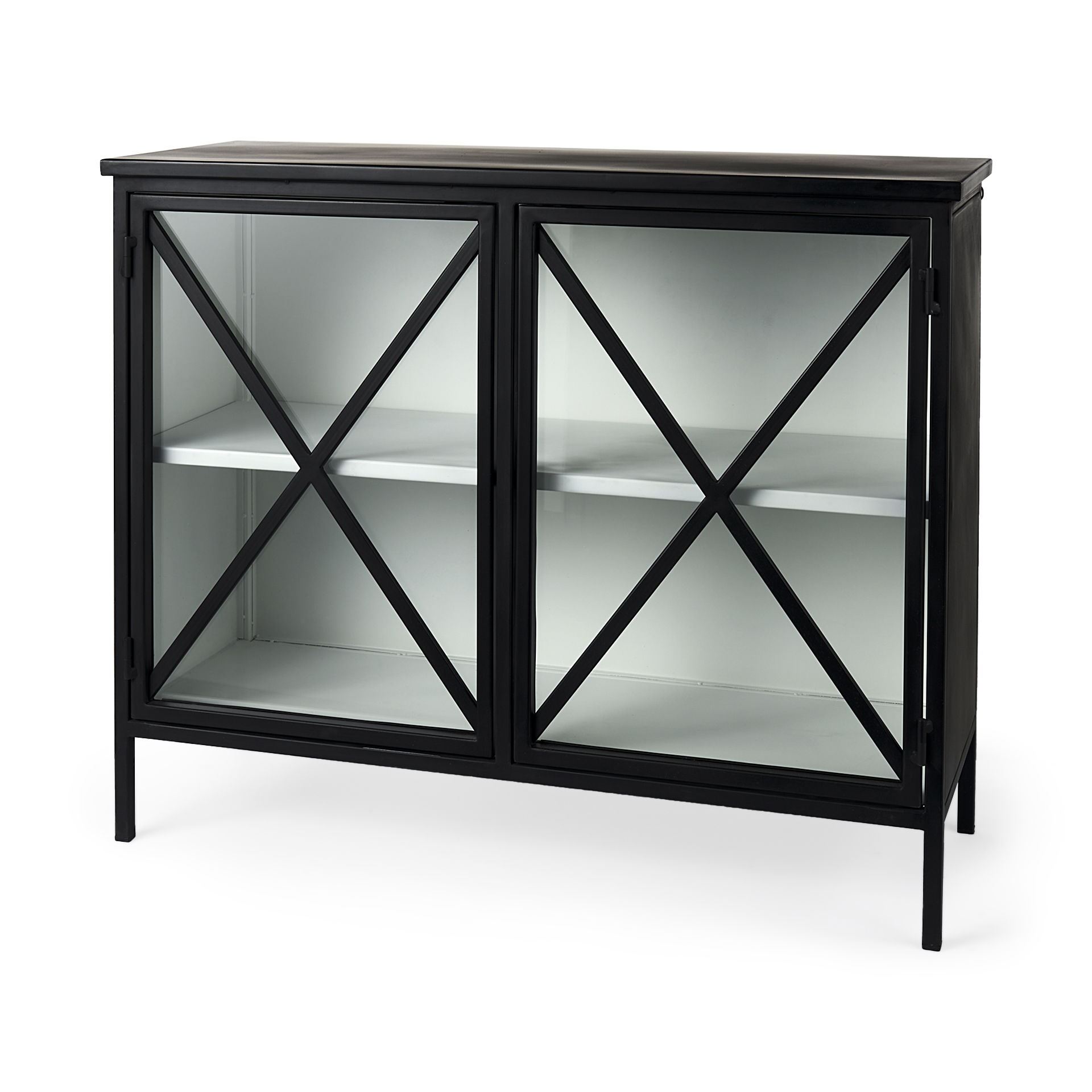 Aurelia Two Door Glass Cabinet, Cabinets & Chest by Mercana, 40.5" length x 16" width x 33" height View 1