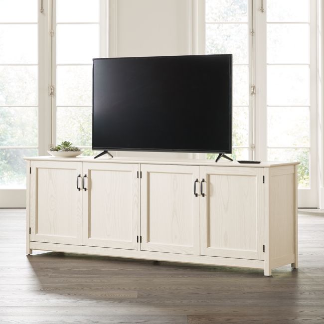 Online Designer Combined Living/Dining Ainsworth Cream 85" Media Console with Glass/Wood Doors