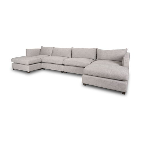 Halston 6 Piece (with 2 x Ottoman) Light Grey Double Chaise Sofa Set