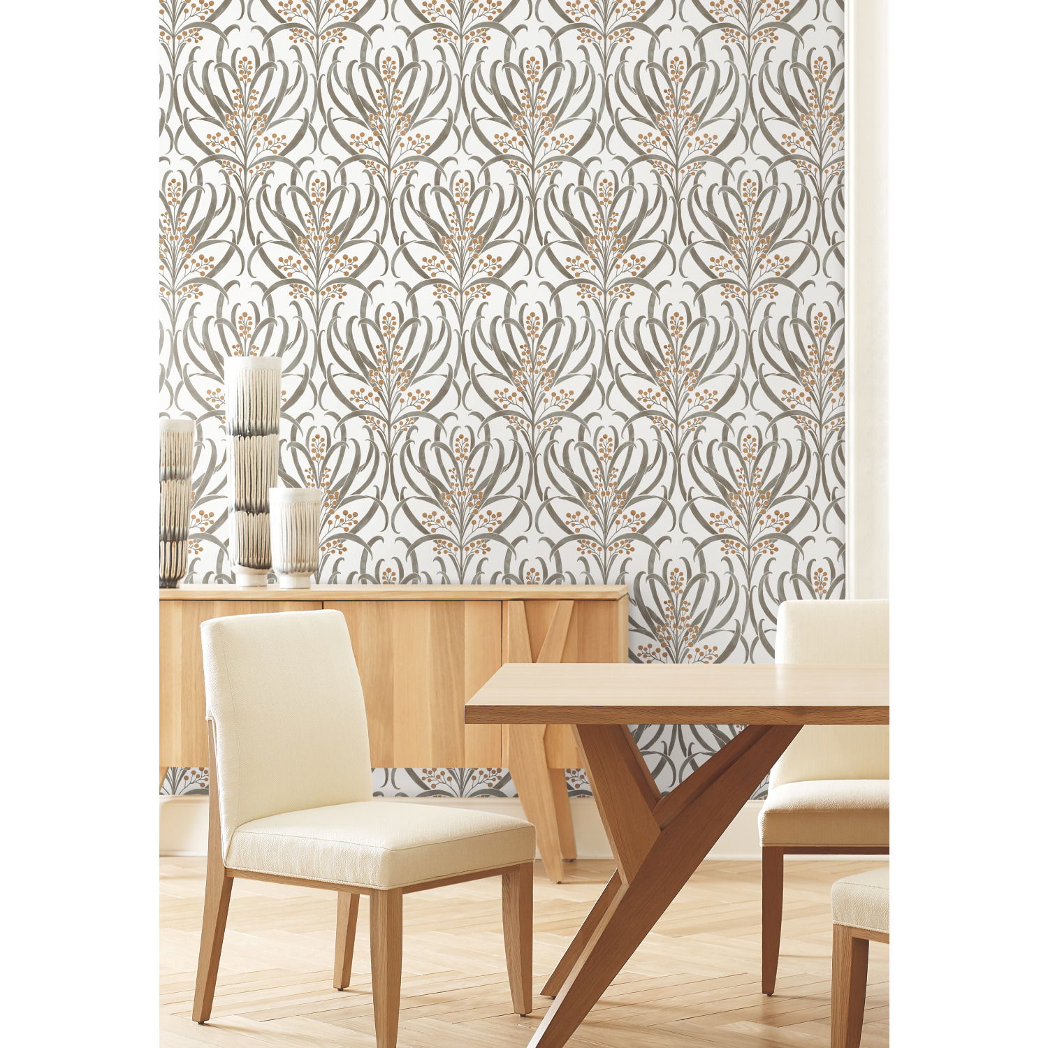Calluna White & Taupe Metallic Wallpaper large image 