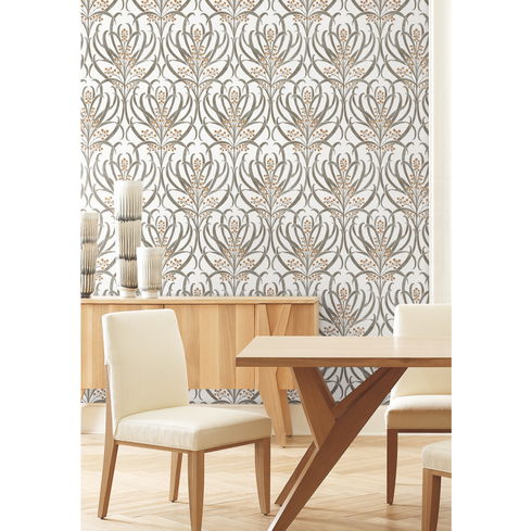 Calluna White & Taupe Metallic Wallpaper