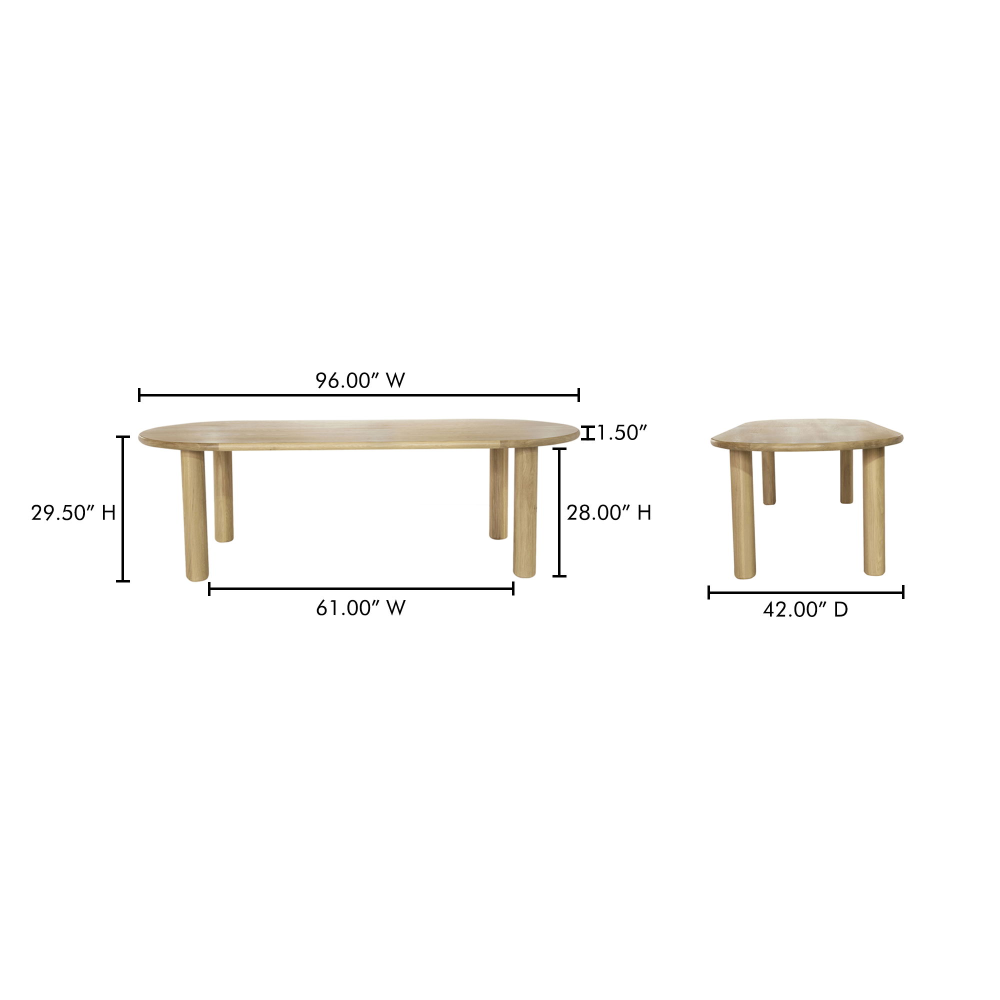Milo Large Dining Table Oak, by Moe's Home, 96" width x 29.5" height x 42" depth View 11