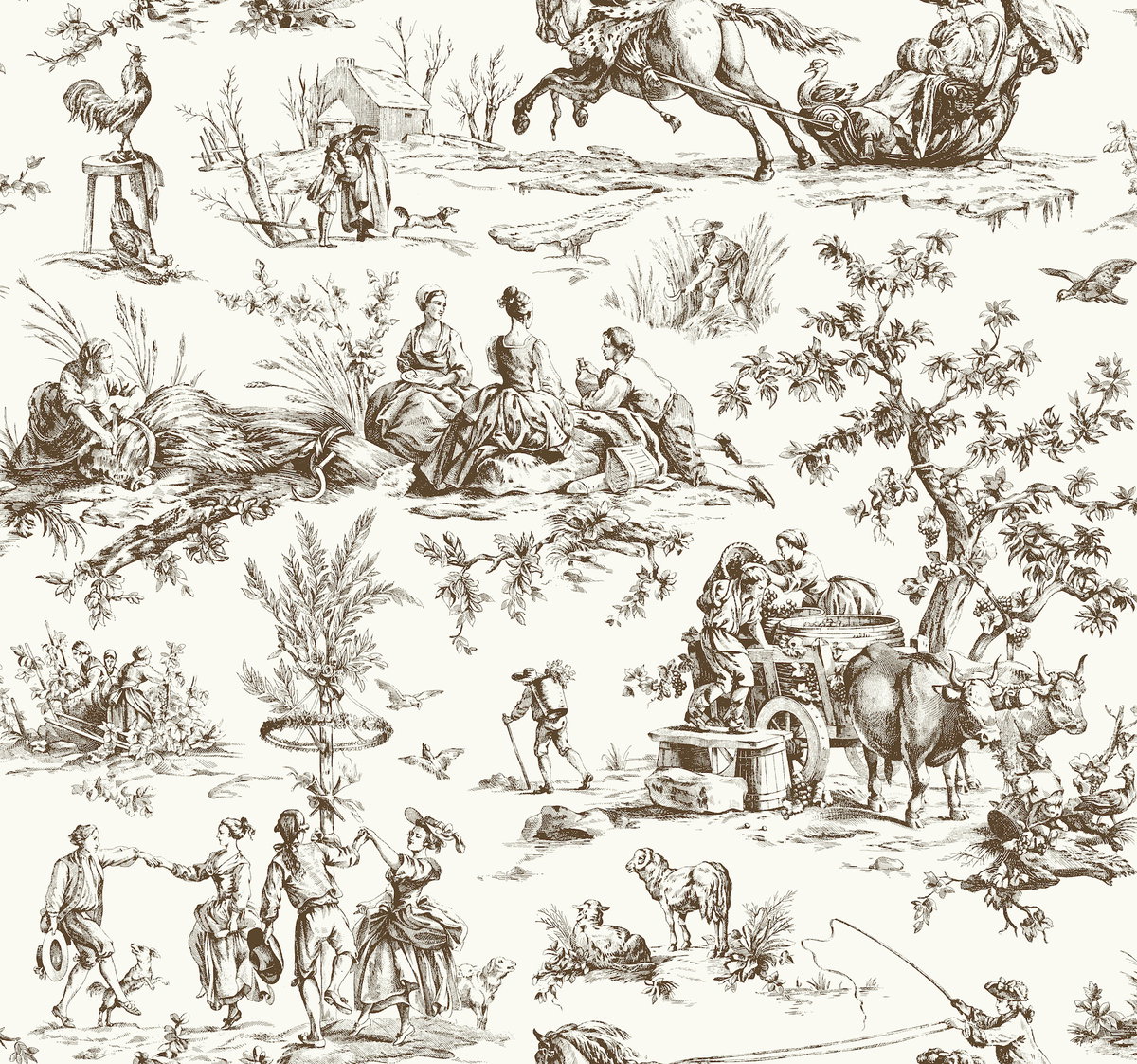 Seasons Toile Brown Wallpaper, by York Wall, 27' length x 2'3" width x 0.02" depth