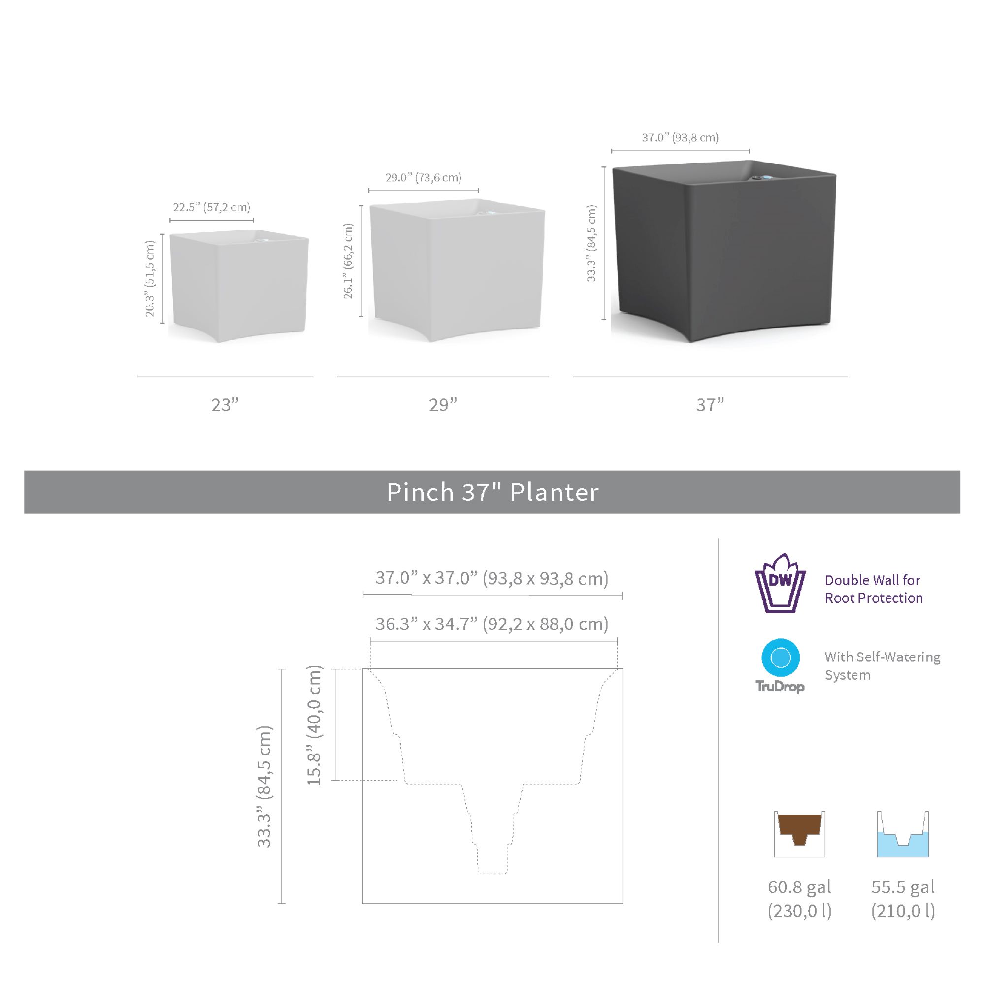 TruDrop Pinch Self Watering Square Planter - Commercial Size Planter large image 