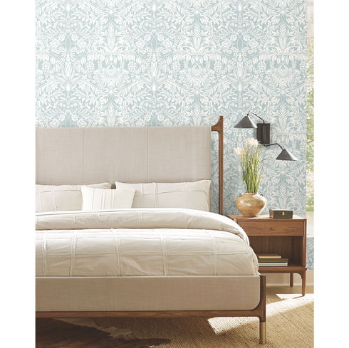 Lockwood Damask Light Blue Wallpaper