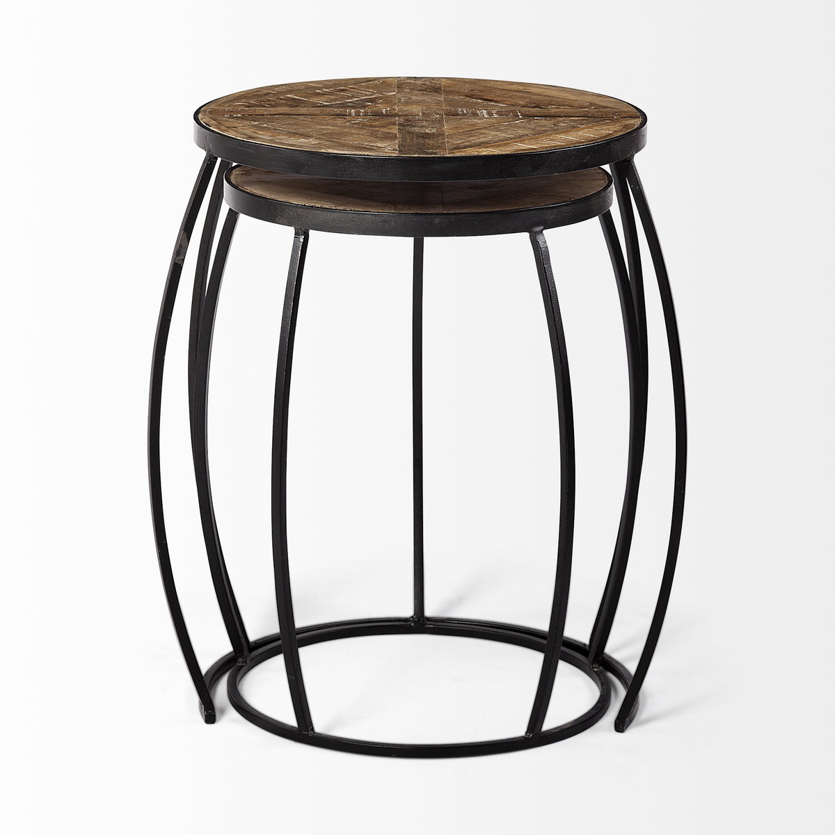Clapp III (Set of 2) 20L x 20W Brown Round Wood Top with Black Metal Frame Nesting Accent Tables, Side & End Table by Mercana, 19" length x 19" width x 26" height View 7