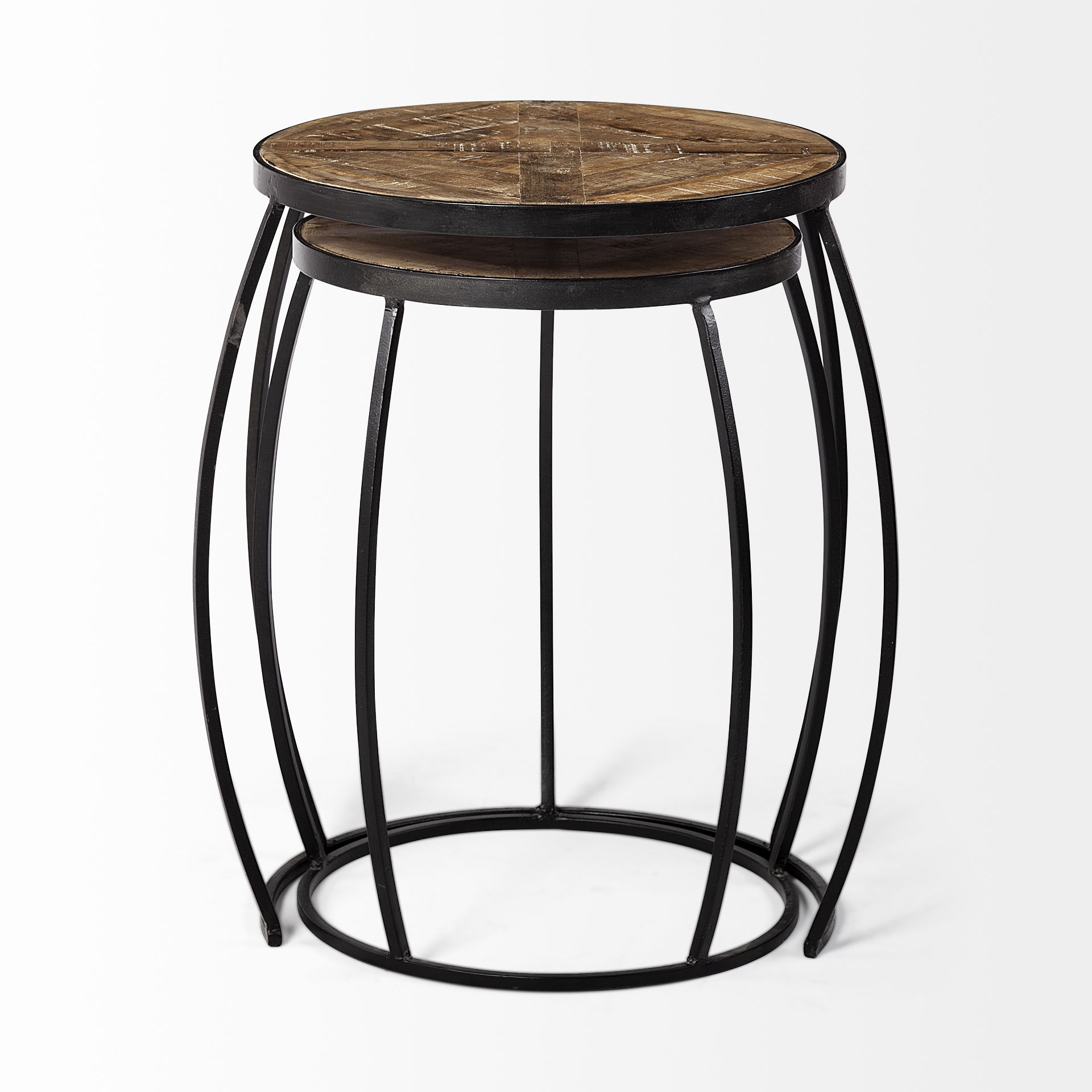 Clapp III (Set of 2) 20L x 20W Brown Round Wood Top with Black Metal Frame Nesting Accent Tables large image 