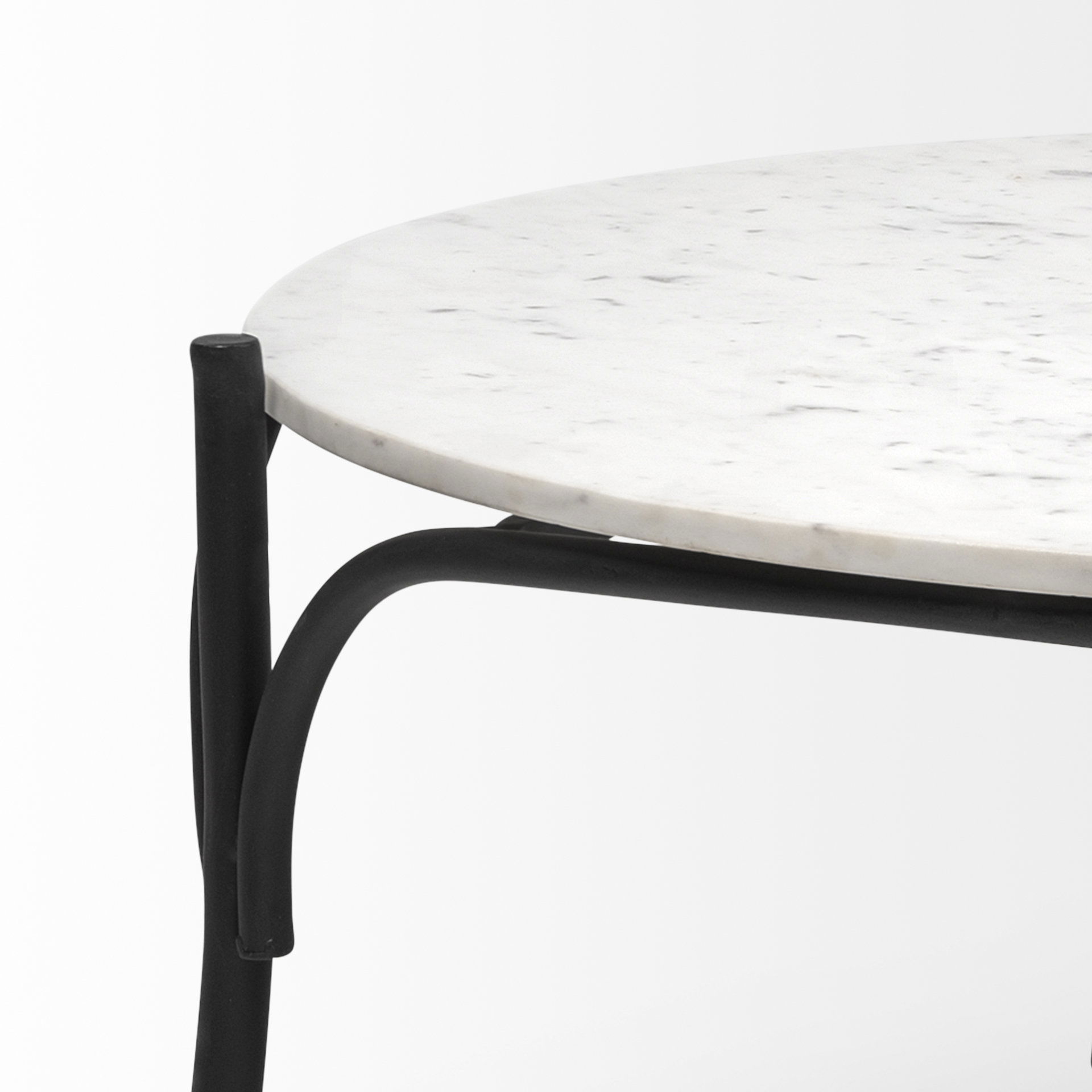 Etienne 36' Round White Marble Top Black Metal Base Coffee Table large image 