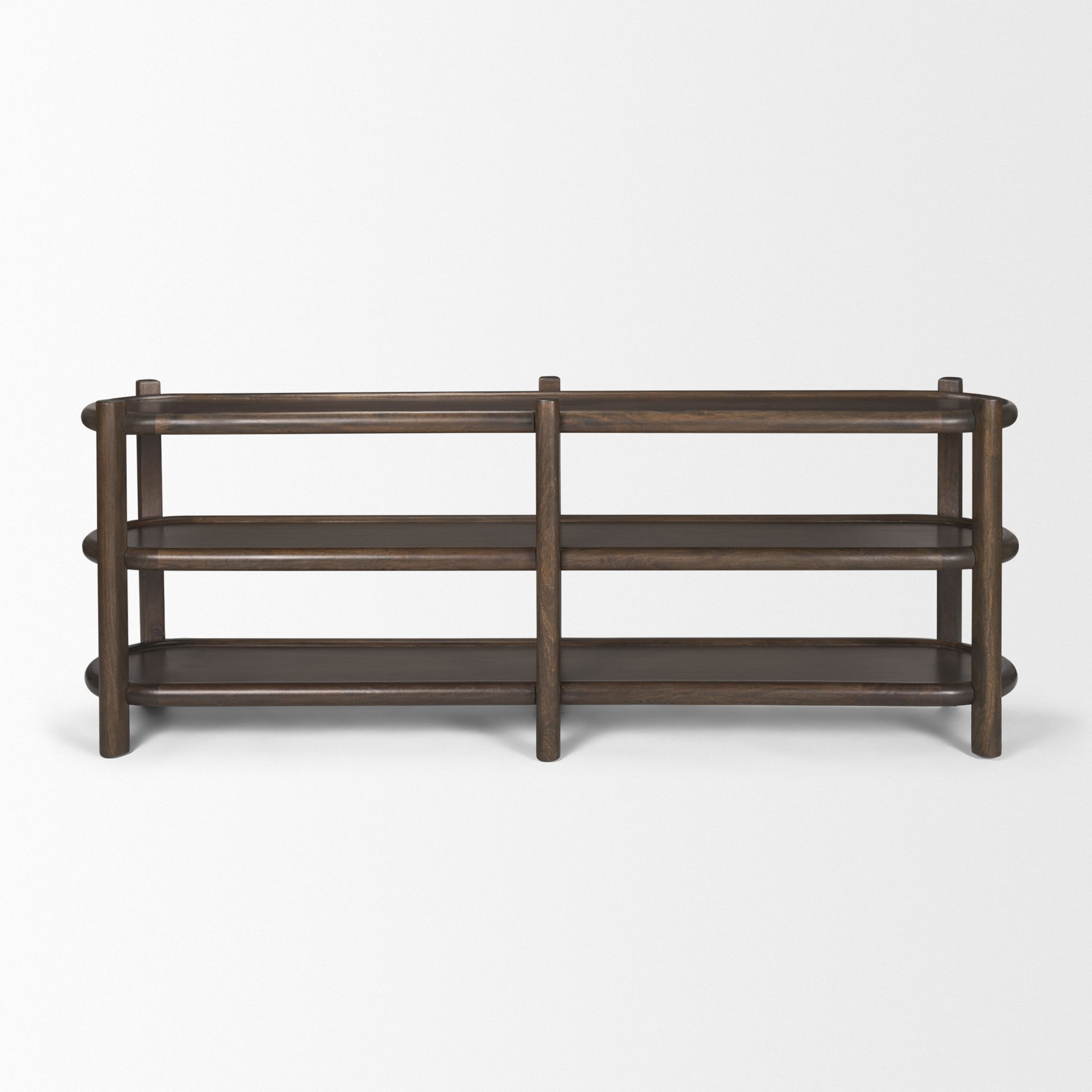 Romi Dark Brown Wood with 3 Shelves Oval Console Table large image 
