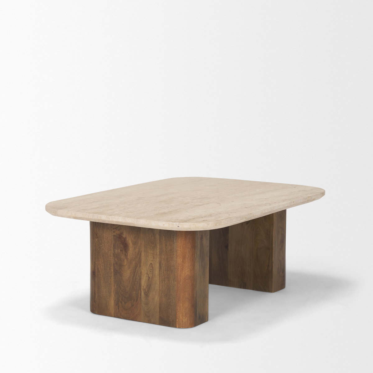 Symona Travertine and Mango Wood Rectangle Coffee Table, by Mercana, 44" length x 30" width x 15" height View 7