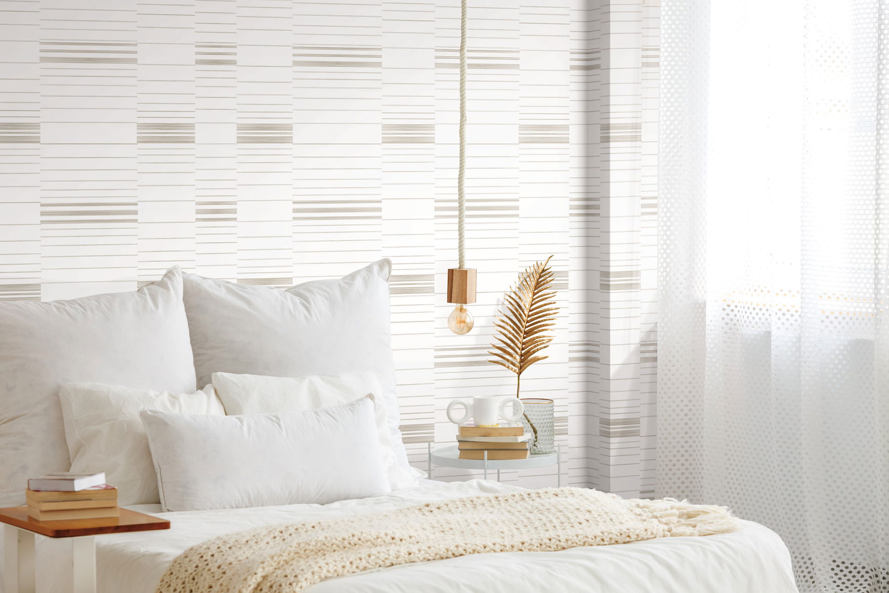 Beige & White Dashing Stripe Wallpaper large image 